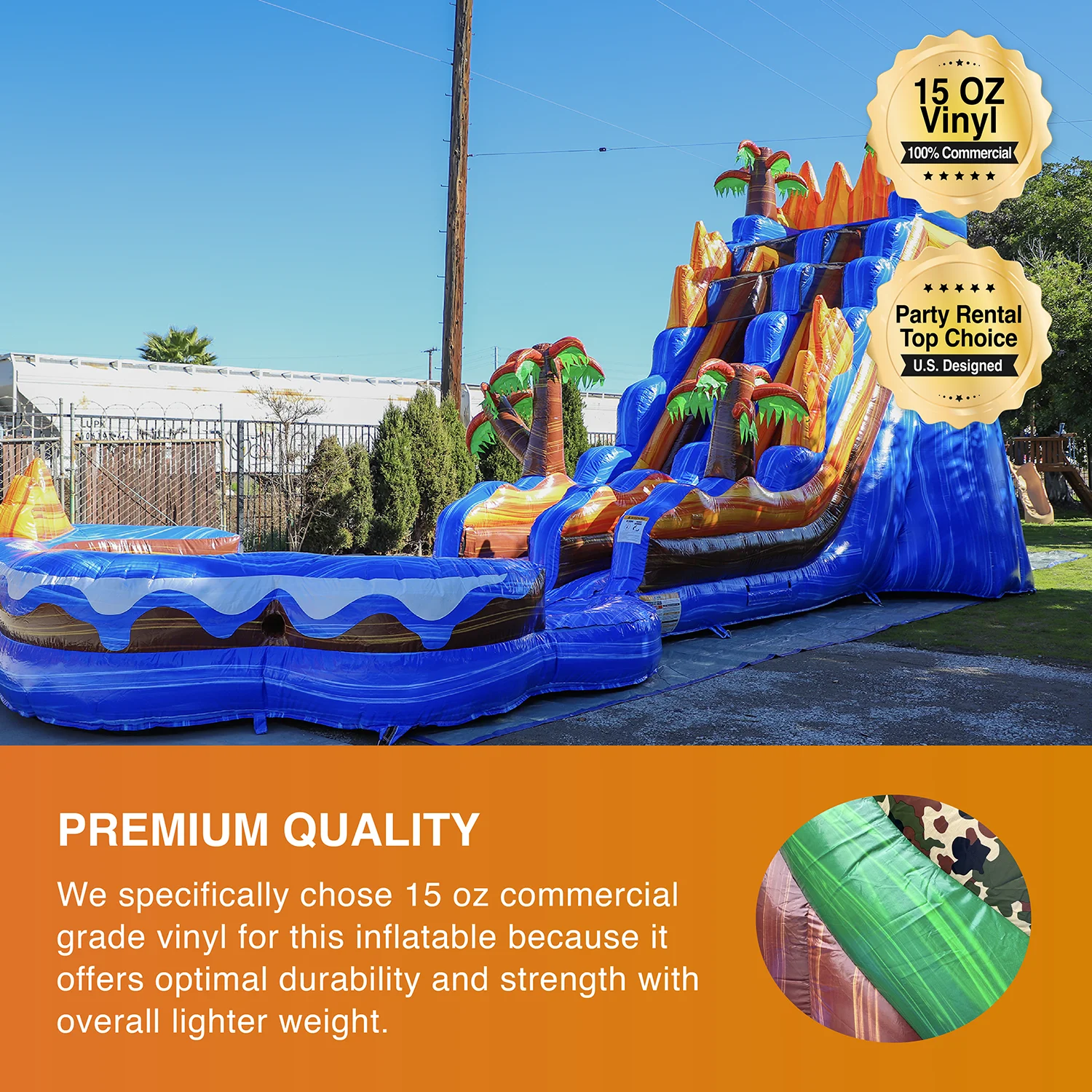 JumpOrange 19' Oasis Commercial Grade Water Slide Inflatable with Detachable Pool for Kids and Adults (with Blower), Outdoor Tall Waterslide, PVC Vinyl - Cheap Fitting