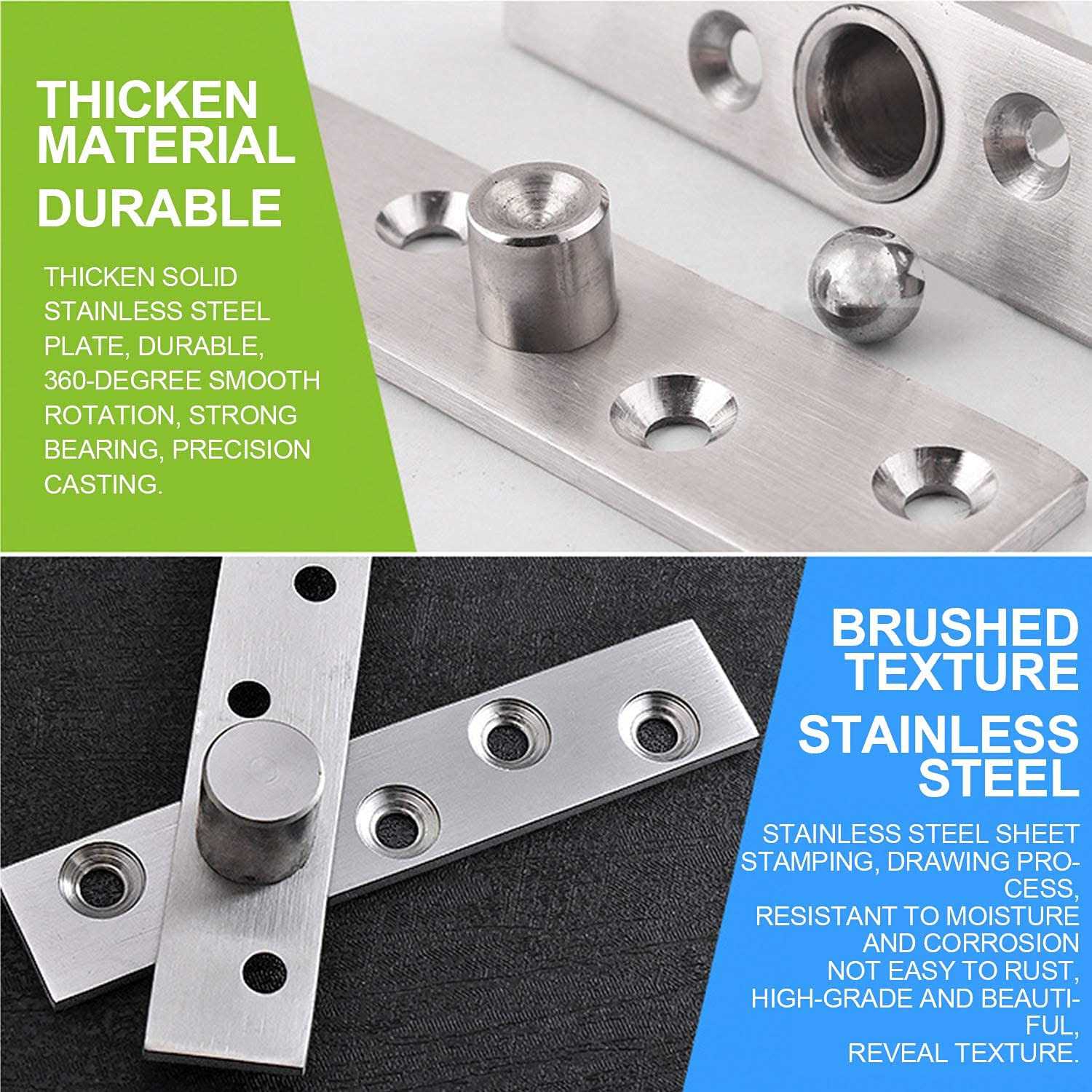Jiangshen 2pcs Pivot Hinge Rotating Hinge 360 Degree Stainless Steel Concealing Hinges Door Pivot Hinges Up Down Shaft - Cheap Fitting