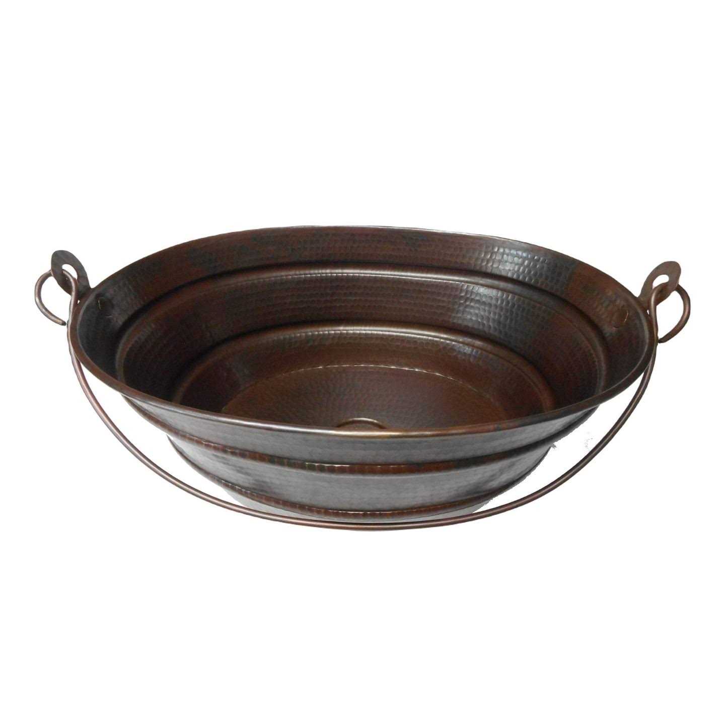 SimplyCopper 16 Oval Copper Vessel Bucket Bathroom Sink in Aged Copper - Cheap Fitting