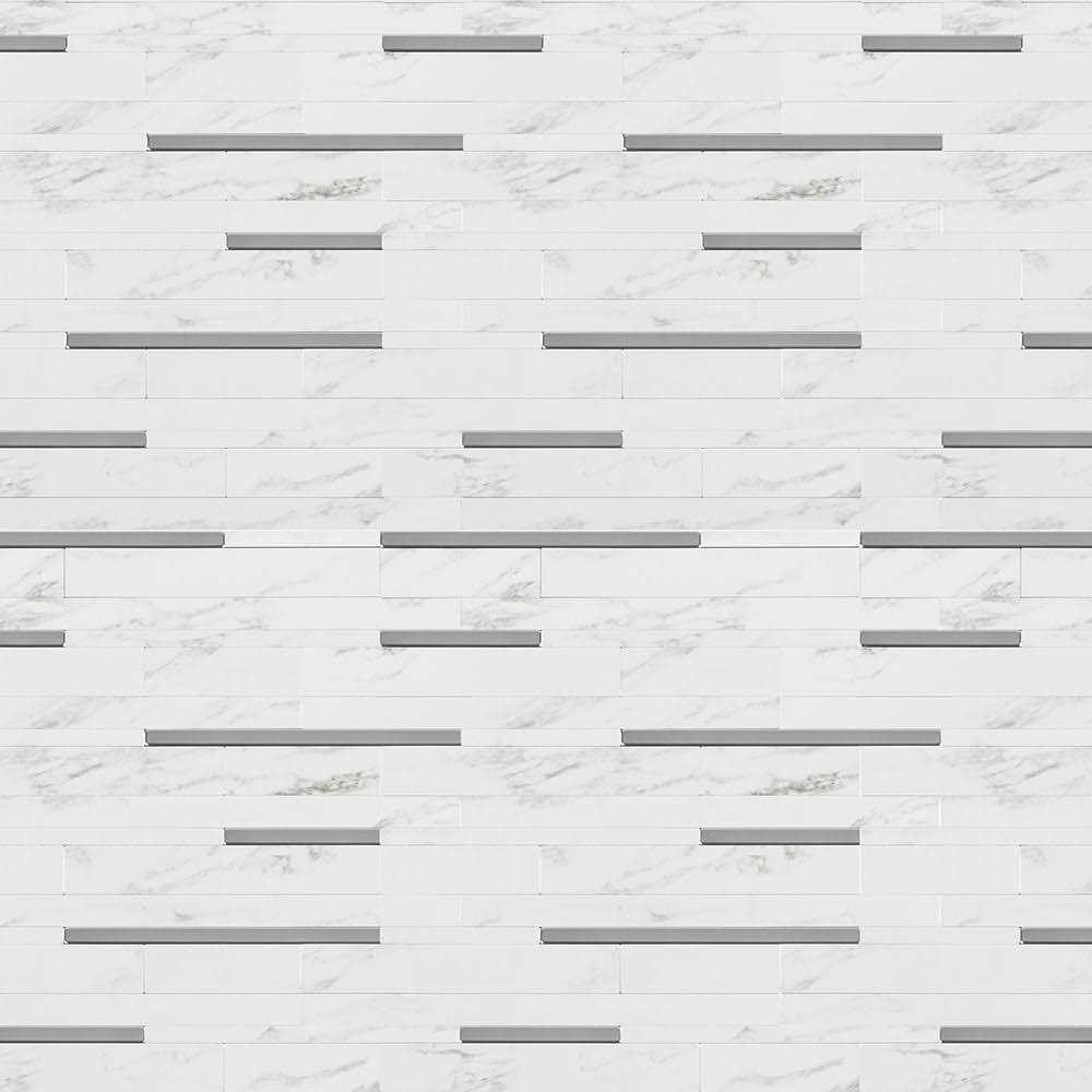 Peel&Stick Mosaics Platinum Ridge Gray and White 9-in x 11-in Glossy Metal Linear Marble Look Peel and Stick Wall Tile - Cheap Fitting