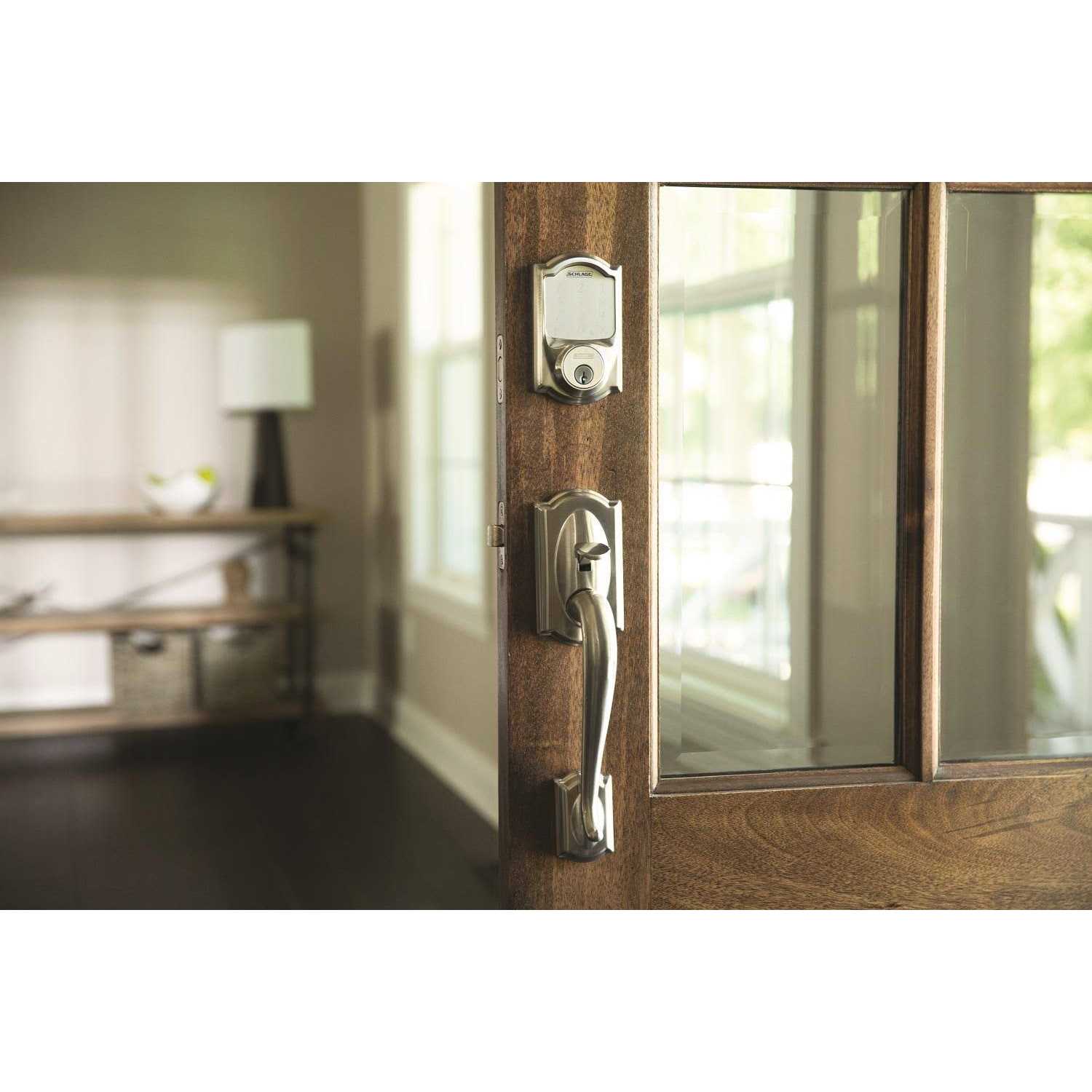 Schlage Camelot Satin Nickel Deadbolt and Entry Door Knob 1.75 FE285GCAM619GEO - Cheap Fitting