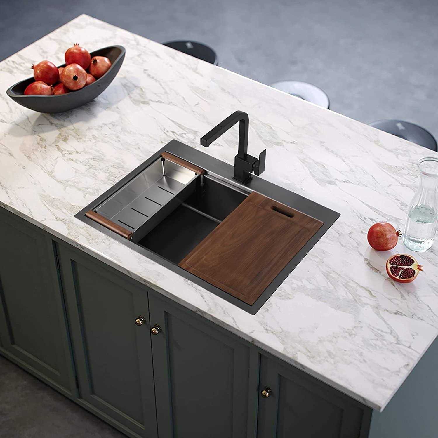 alwenusa 27 inch X 22 inch Drop in Workstation Stainless Steel Kitchen Sink - Cheap Fitting