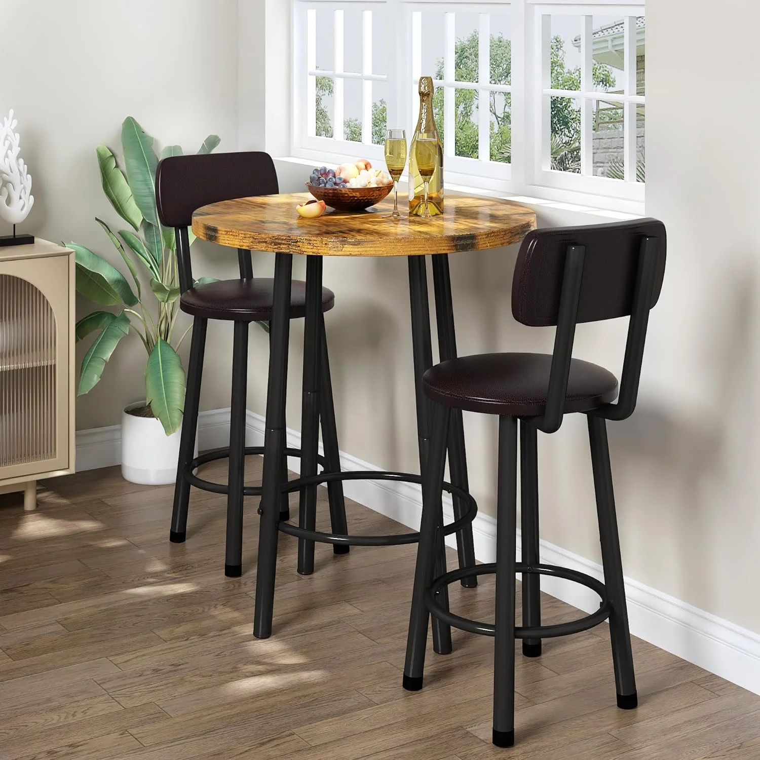 DKLGG 3 Piece Pub Dining Set .39 inch Small Kitchen Table .High Top Table and Chairs Set for 2 .Easy Assemble for Bar Table Living Room Small Space Restaurant .Rustic Brown - Cheap Fitting