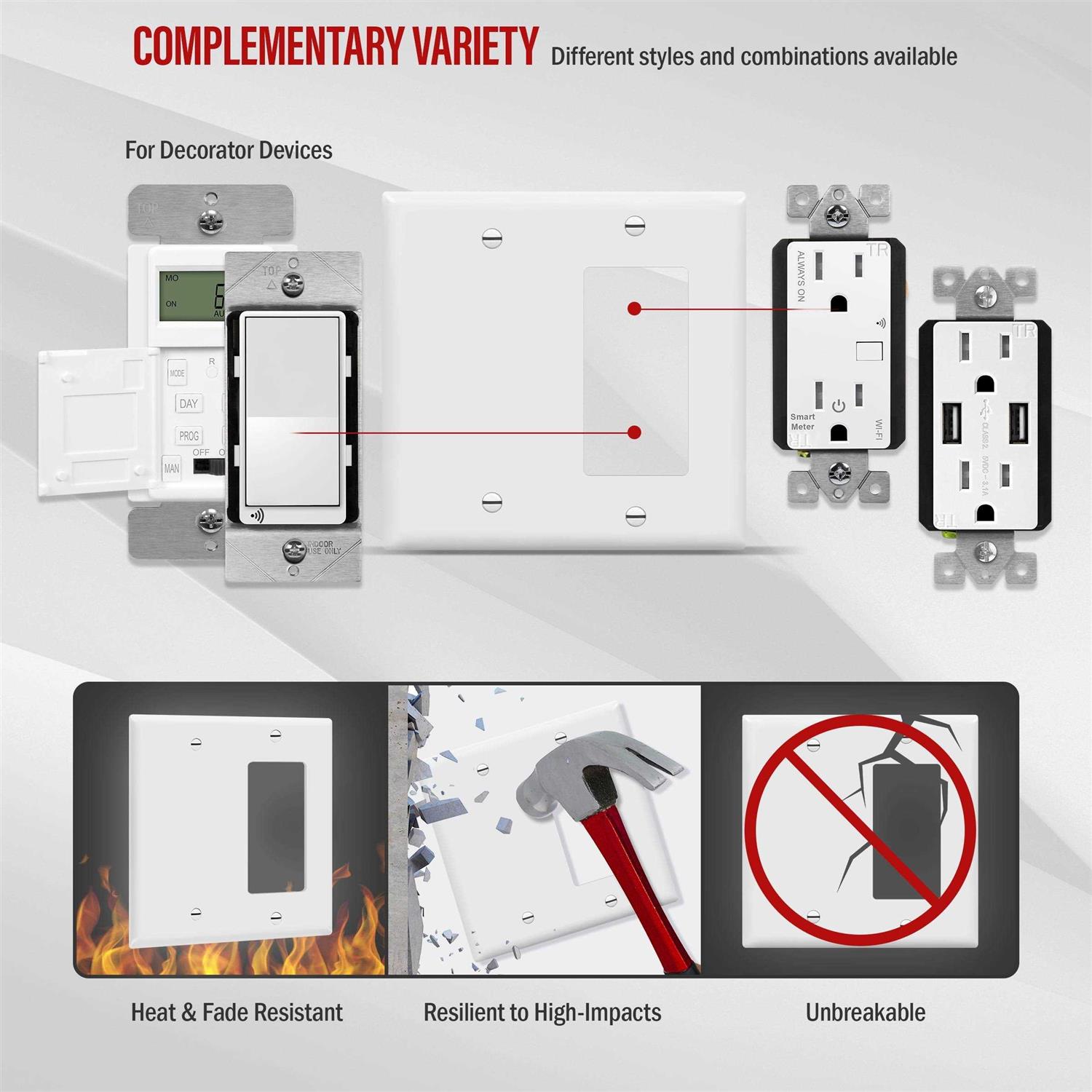 Enerlites 2-Gang Decorator Outlet/Blank Combination Wall Plate 880131-W - Cheap Fitting