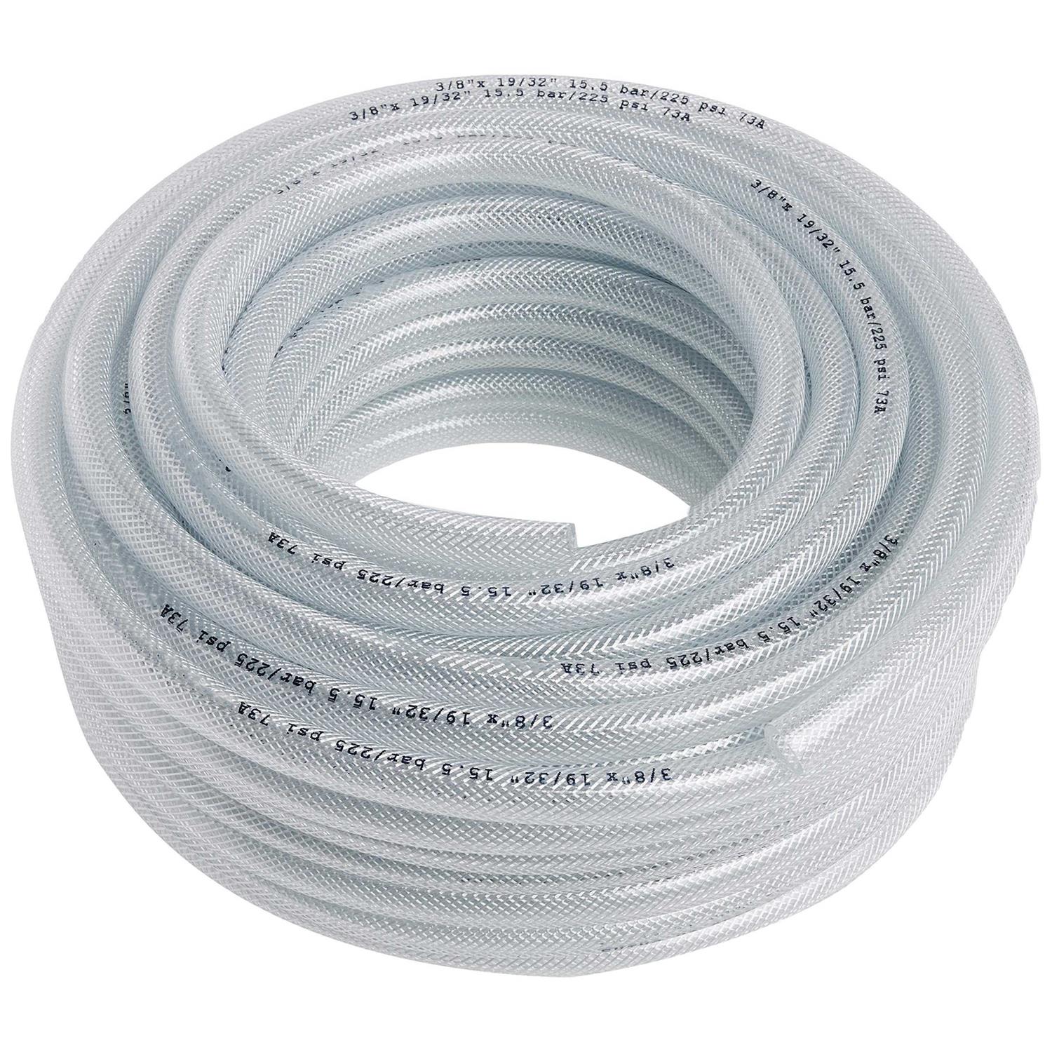 Food Grade High Pressure Braided PVC Tubing, 100 ft Roll 3/8 ID x 19/32 OD - Cheap Fitting