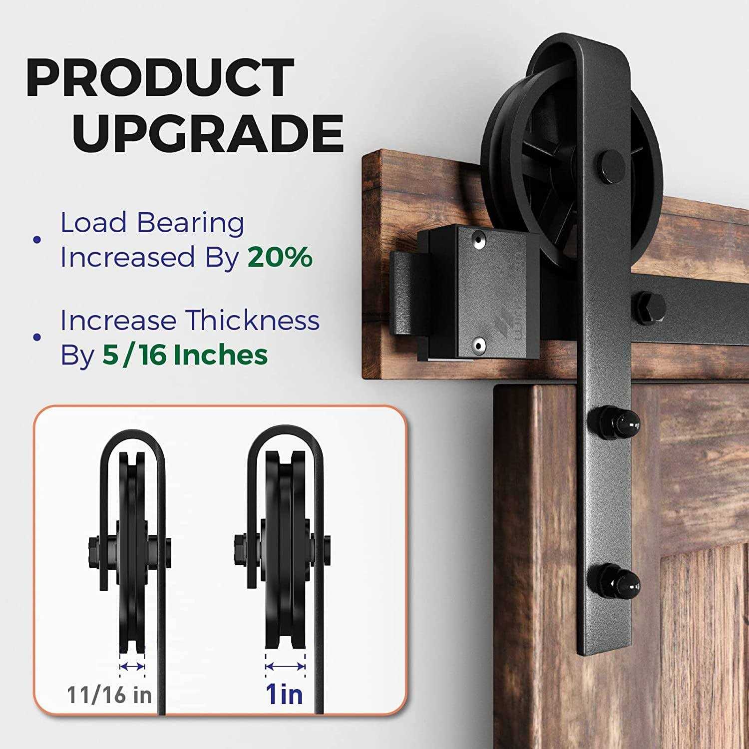 WINSOON 5-16FT Single Wood Sliding Barn Door Hardware Basic Black Big Spoke Wheel Roller Kit Garage Closet Carbon Steel Flat Track System - Cheap Fitting