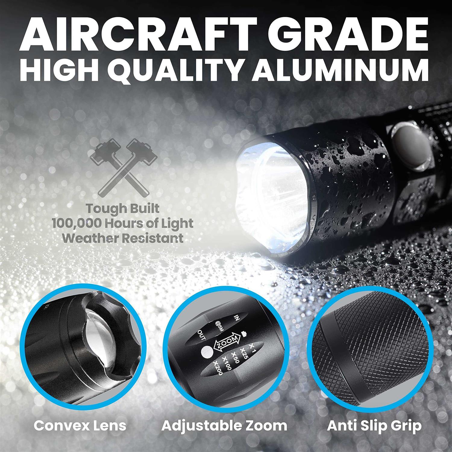 Bell+Howell TacLight 3 Pk Tactical Flashlights High Lumens Super Bright Led Flashlights - Cheap Fitting