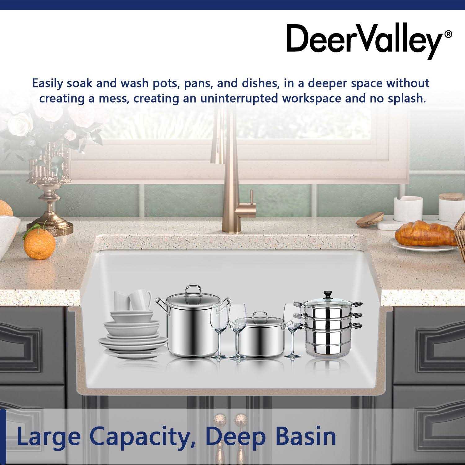 DeerValley Glen 27 x 19 Fireclay Rectangular Undermount Kitchen Sink DV-1K509 - Cheap Fitting