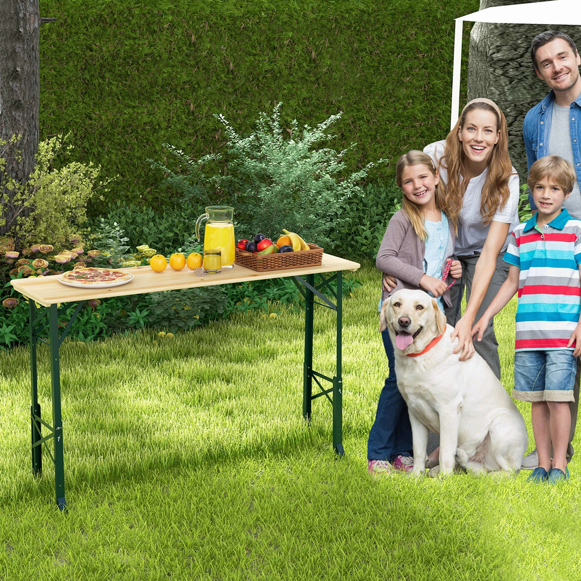 Costway 5.5 Ft Outdoor Folding Wood Picnic Table Height Adjustable Metal Frame - Cheap Fitting