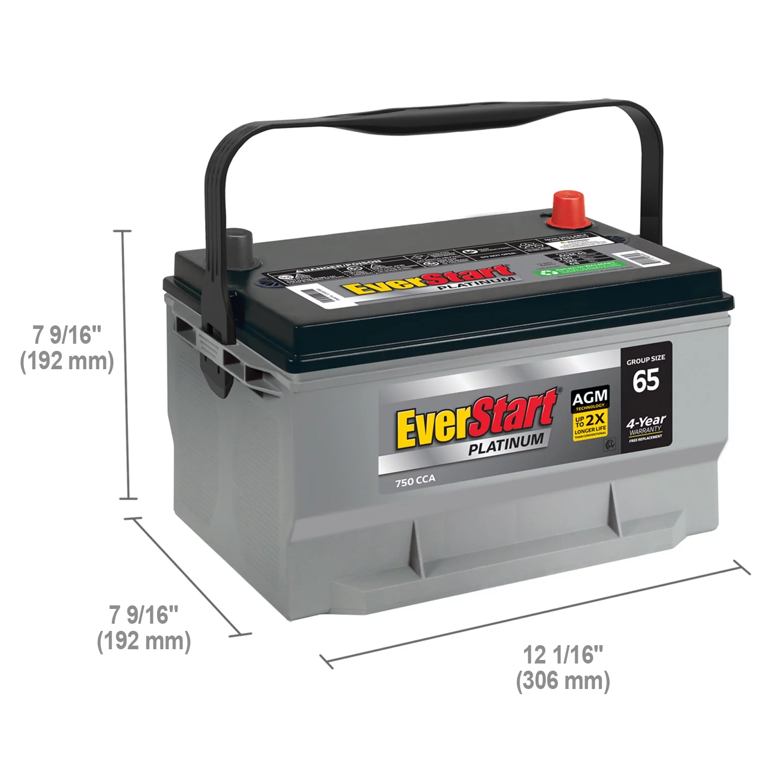 EverStart Platinum BOXED AGM Battery, Group Size 65 12 Volt, 750 CCA - Cheap Fitting