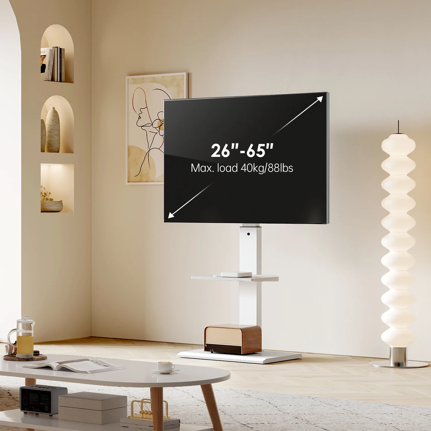 FITUEYES Floor TV Stand with Mount, Pure Metal Iron Modern TV Stands for 26-65 inch LCD LTD Flat Screen TVs, with One Shelf,White - Cheap Fitting