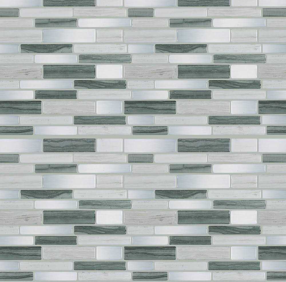 Peel&Stick Mosaics Grey Mist 10-in x 10-in Glossy Composite Linear Peel and Stick and Wall Tile PS103PEEL1010 - Cheap Fitting