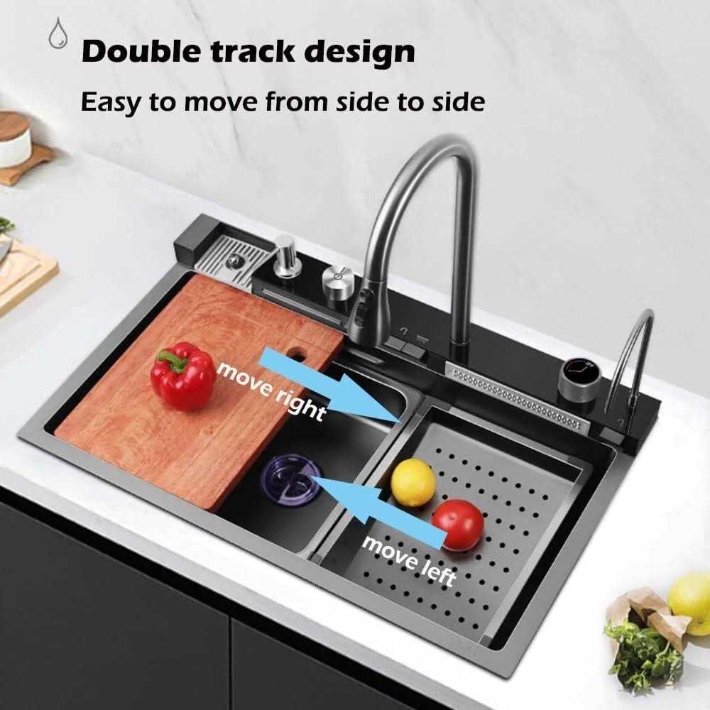 Nano Black Flying Rain Waterfall Sink Household Sink,Integrated Sink with Pull-Out Tap Set 29.5 Inch - Cheap Fitting