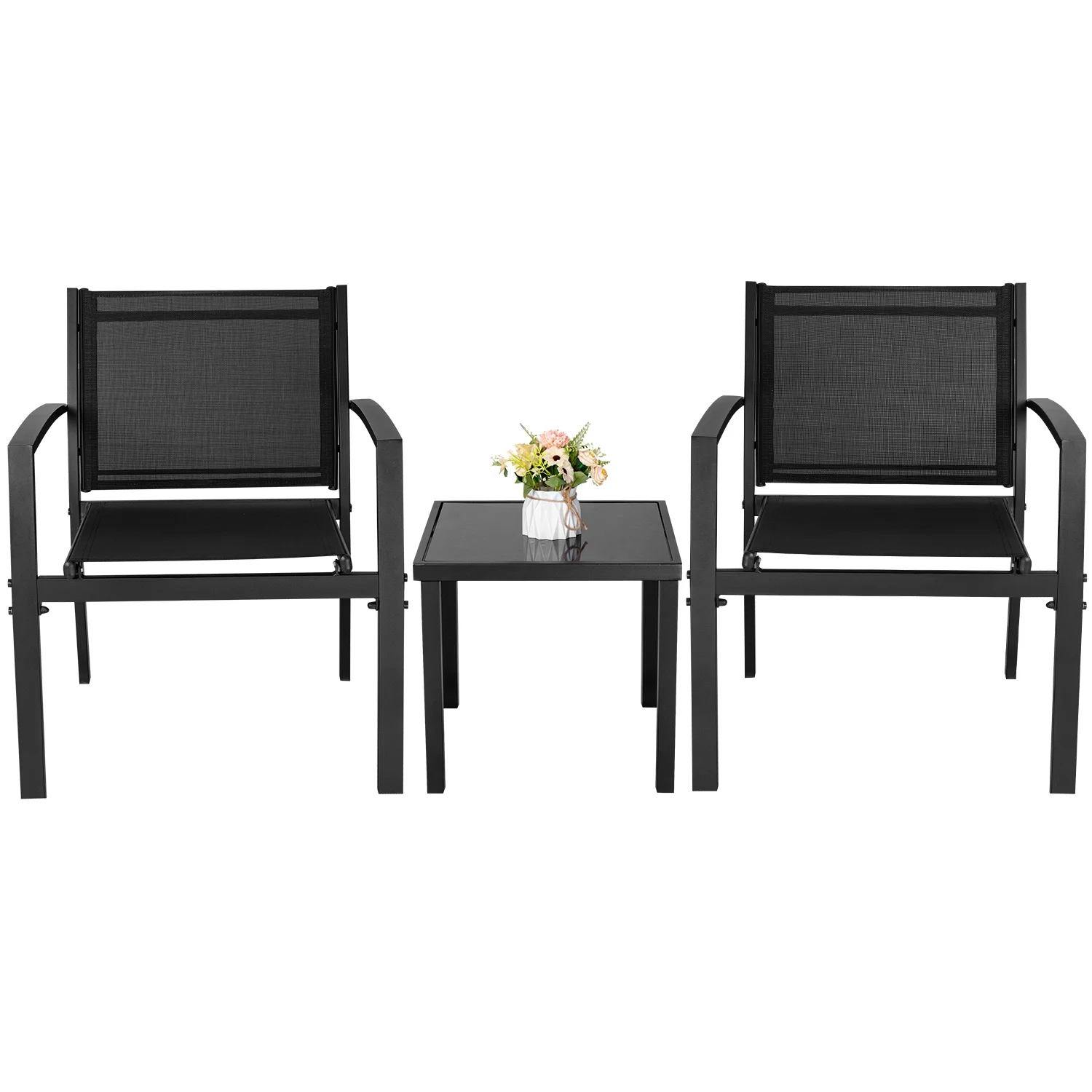 LACOO 3 Pieces Patio Conversation Set Bistro Set Morden Furniture Set with Table, Balck,Textilene Fabric & Steel Frame - Cheap Fitting