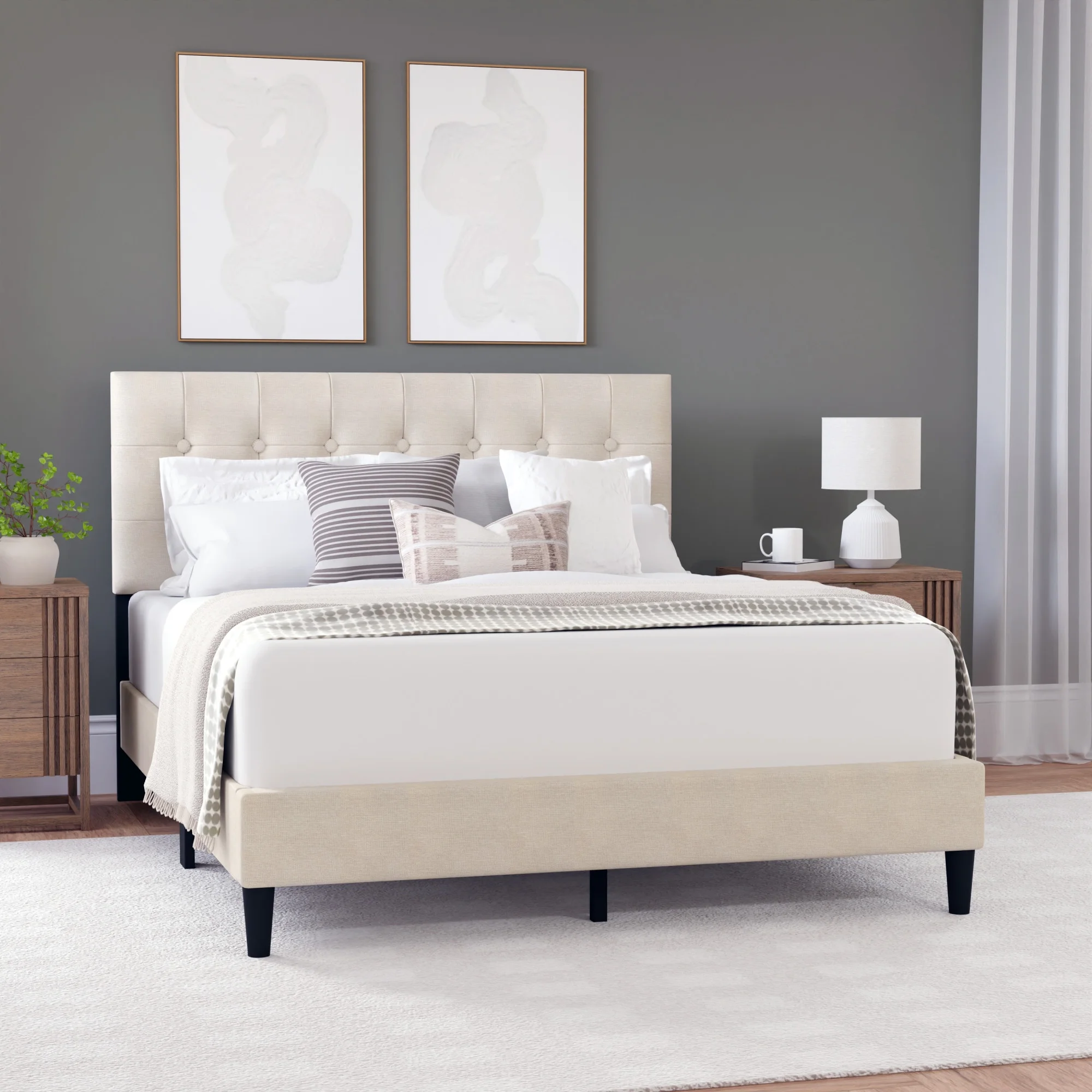 Hendrix Button Tufted Upholstered Queen Platform Bed, Light Gray, by Hillsdale Living Essentials - Cheap Fitting