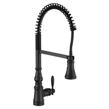 Moen Essie Spring Single-Handle Pull-Down Sprayer Kitchen Faucet with PowerClean in Matte Black 87814BL - Cheap Fitting