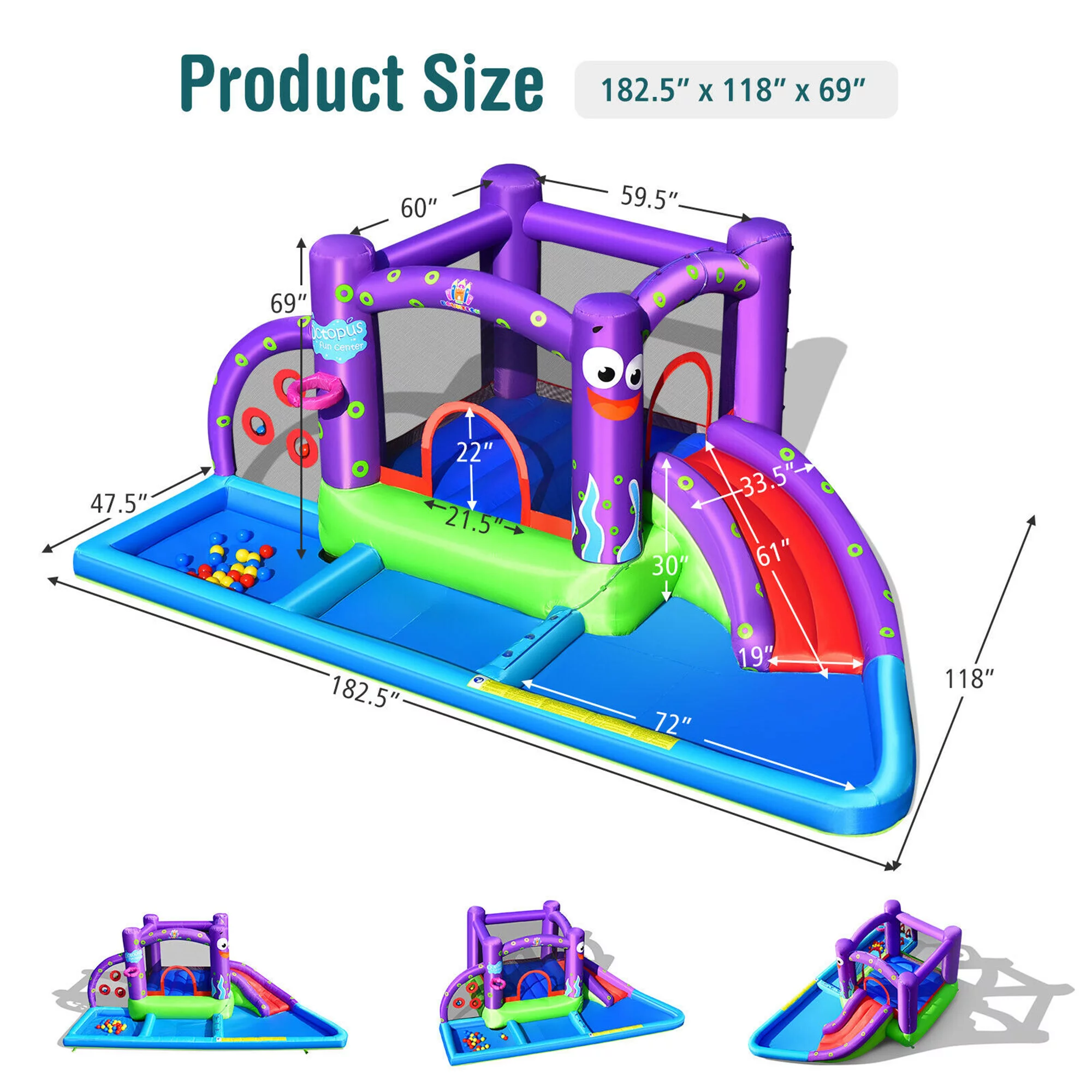 Gymax Inflatable Water Slide Castle Kids Bounce House w/ Octopus Style Blower Excluded - Cheap Fitting