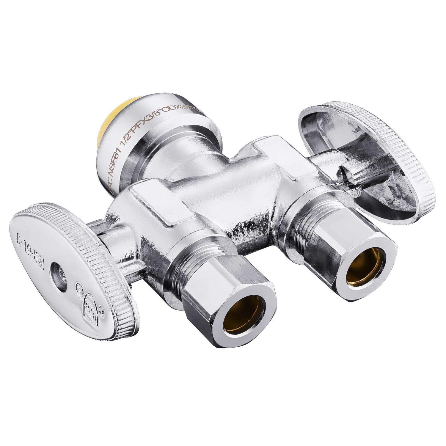 EFIELD Push Fit 1/2 x Dual 3/8 OD Compression Straight Stop Valve 1/4 Turn with a Disconnect Clip Tool - Cheap Fitting