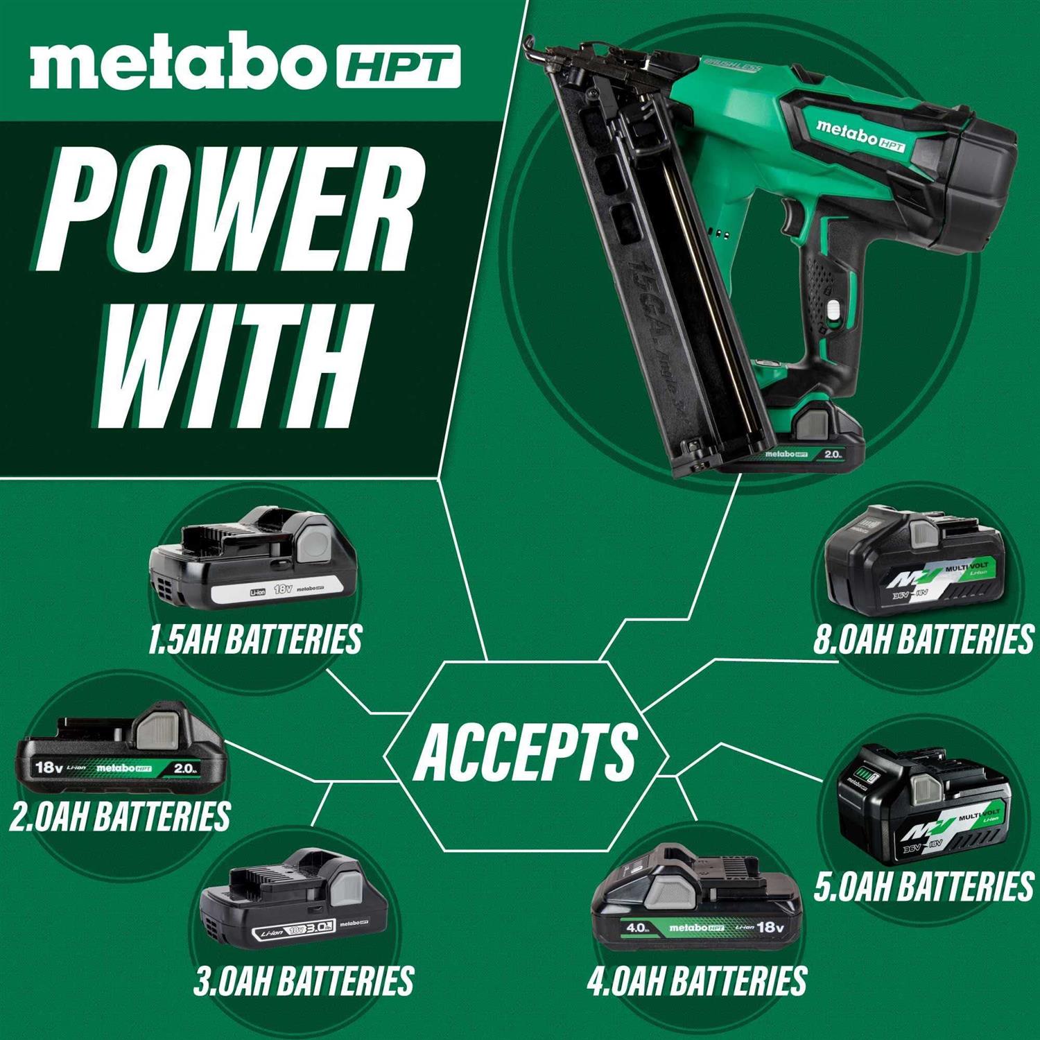 Metabo HPT Cordless 18V MultiVolt Angled Finish Nailer Kit 15 Gauge NT1865DMASTM - Cheap Fitting