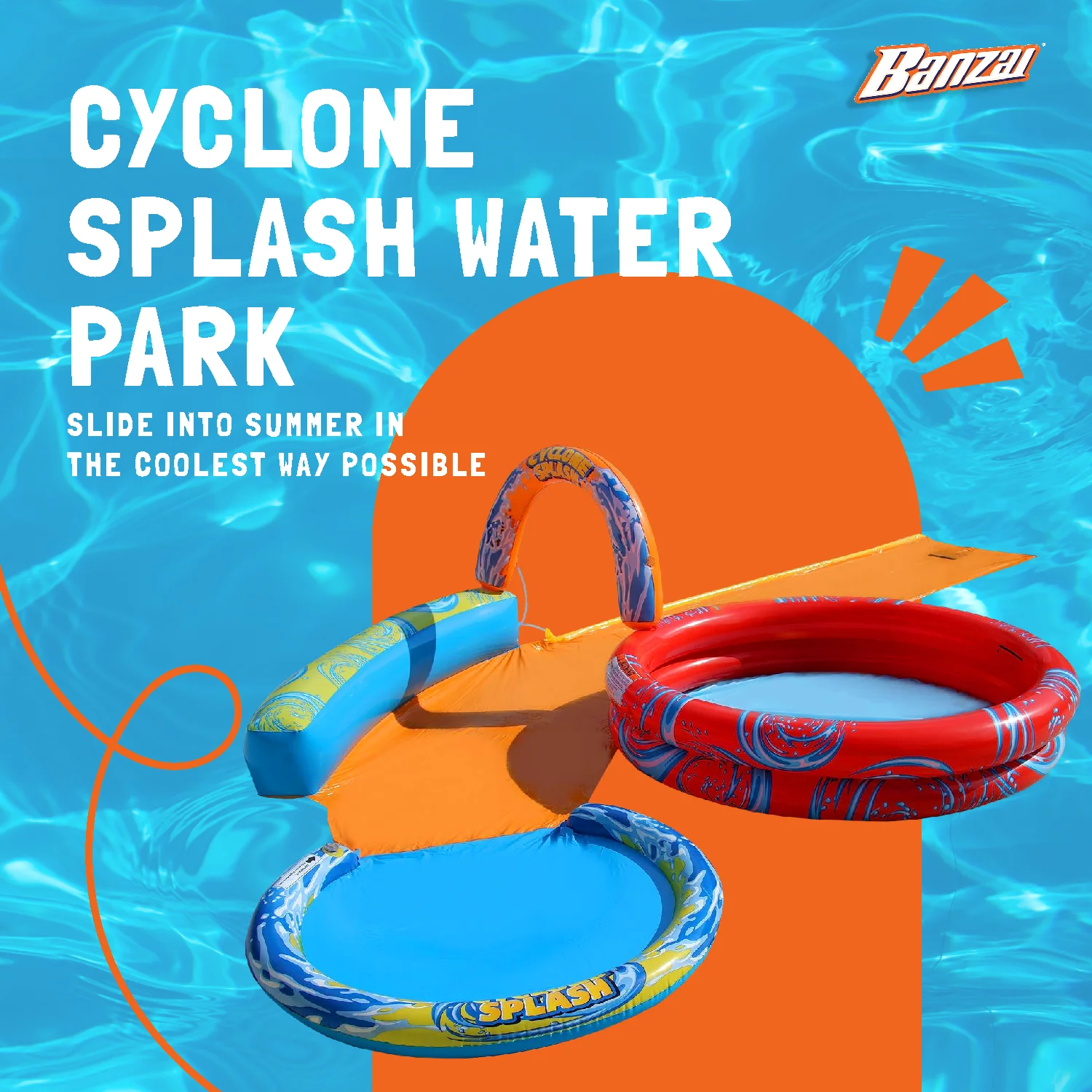 Banzai Cyclone Splash Park Inflatable w/ Sprinkling Slide & Water Aqua Pool - Cheap Fitting