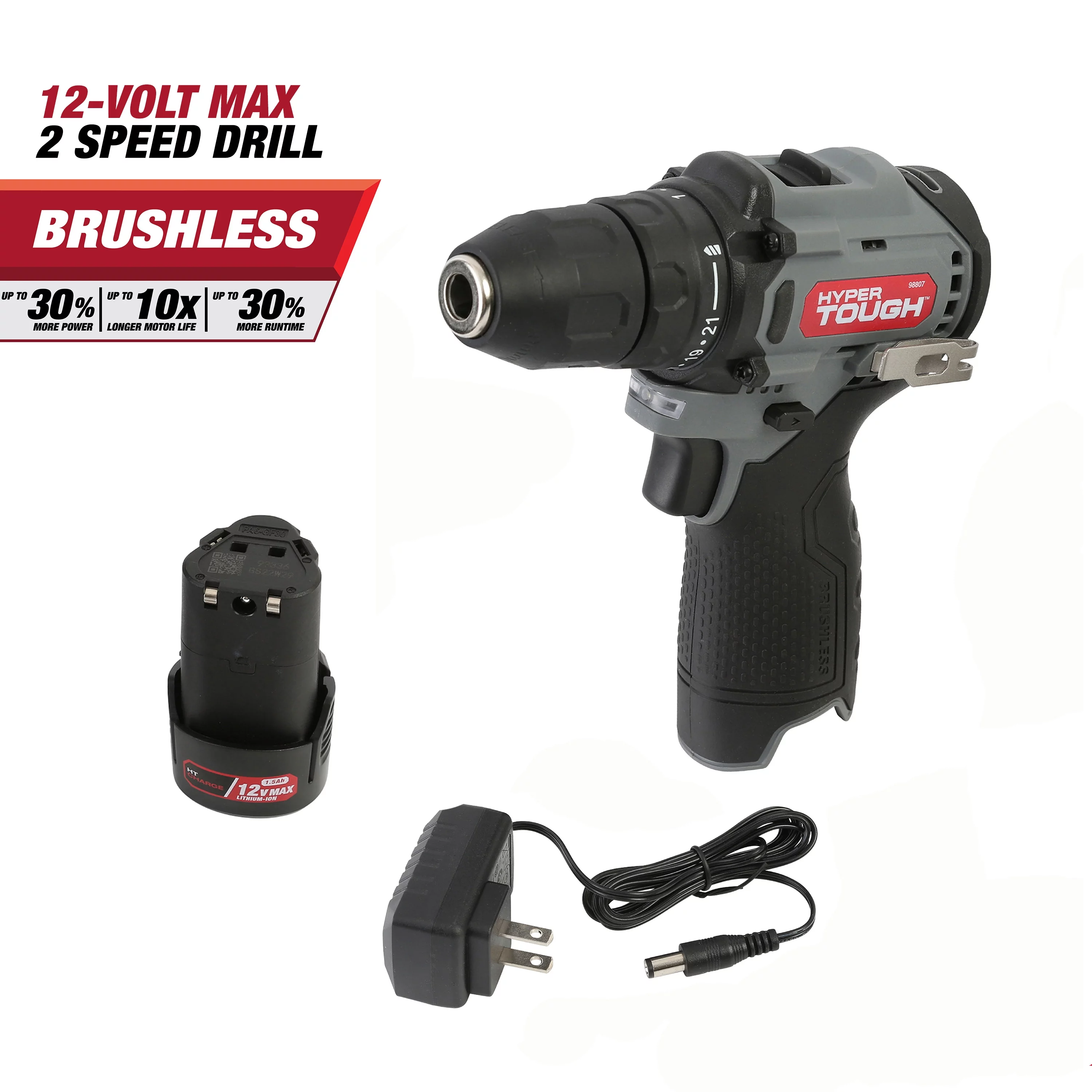 Hyper Tough 12-Volt Cordless Brushless Drill Plus 4 Ah Battery - Cheap Fitting
