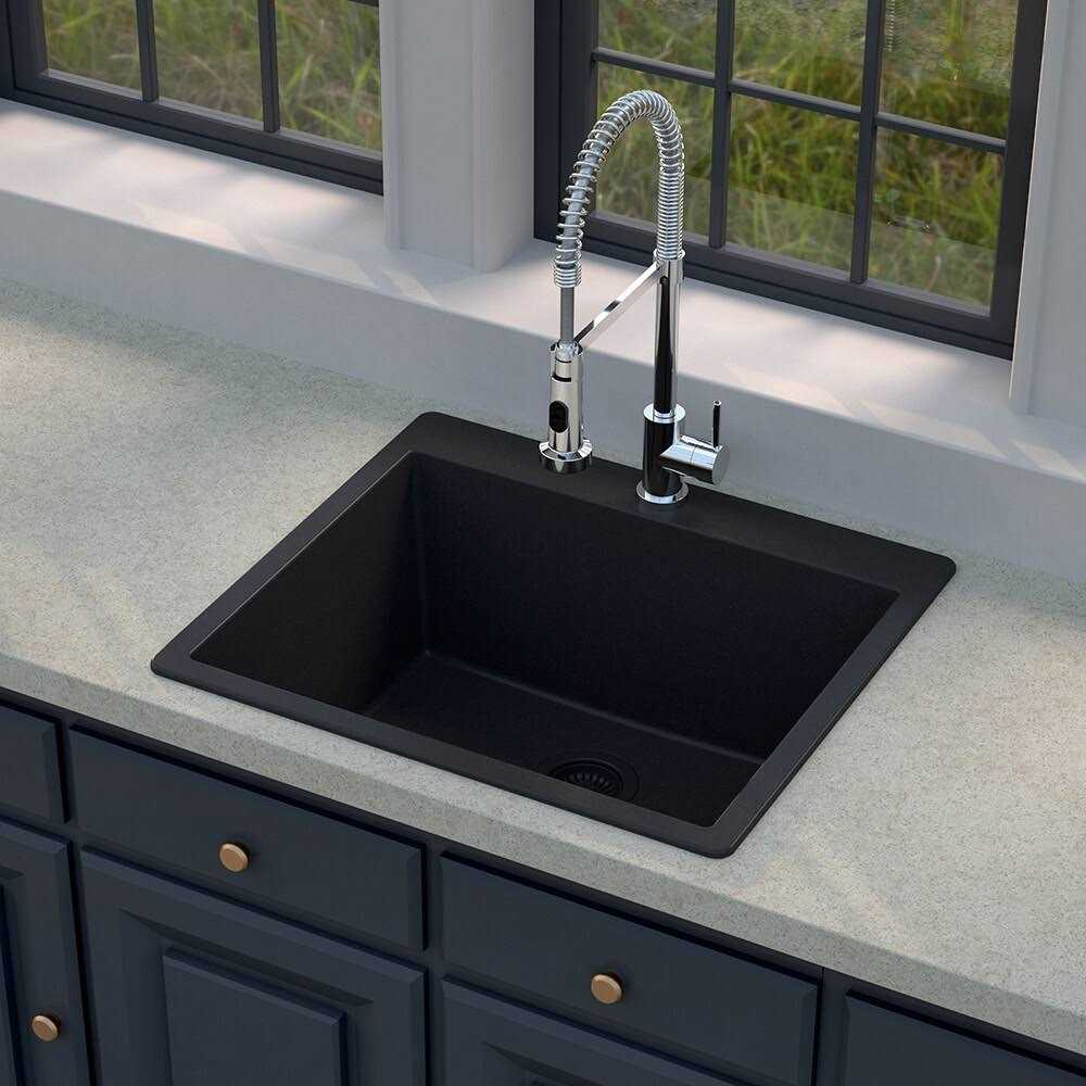 allen + roth Deforest Collection Dual mount Nero Single Bowl 5 Hole Kitchen Sink SIGN100SDM13 - Cheap Fitting