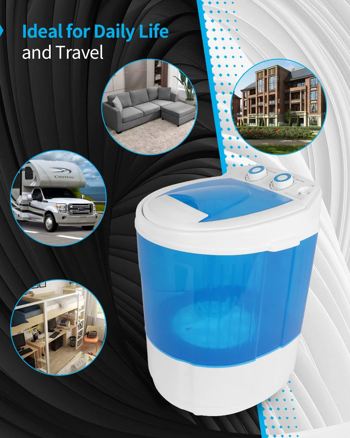 TABU 7.7lbs Mini Portable Washing Machine with Spiner Basket,Timer Control and Drain Hose (Blue) - Cheap Fitting