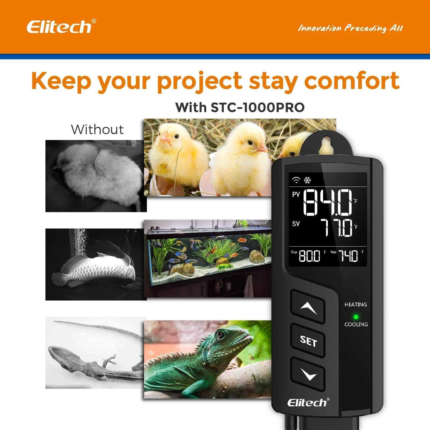 Elitech STC-1000Pro Temperature Controller Thermostat Heating Cooling Outlets Reef Tank Grow Room 1100w 10a - Cheap Fitting