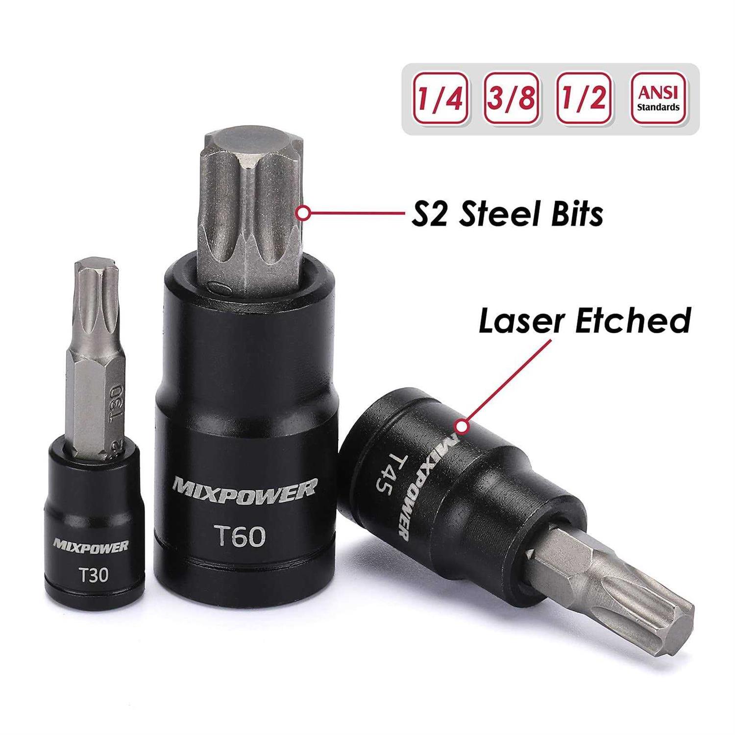 MIXPOWER 25 Piece Torx Bit and Female External Socket Set - Cheap Fitting