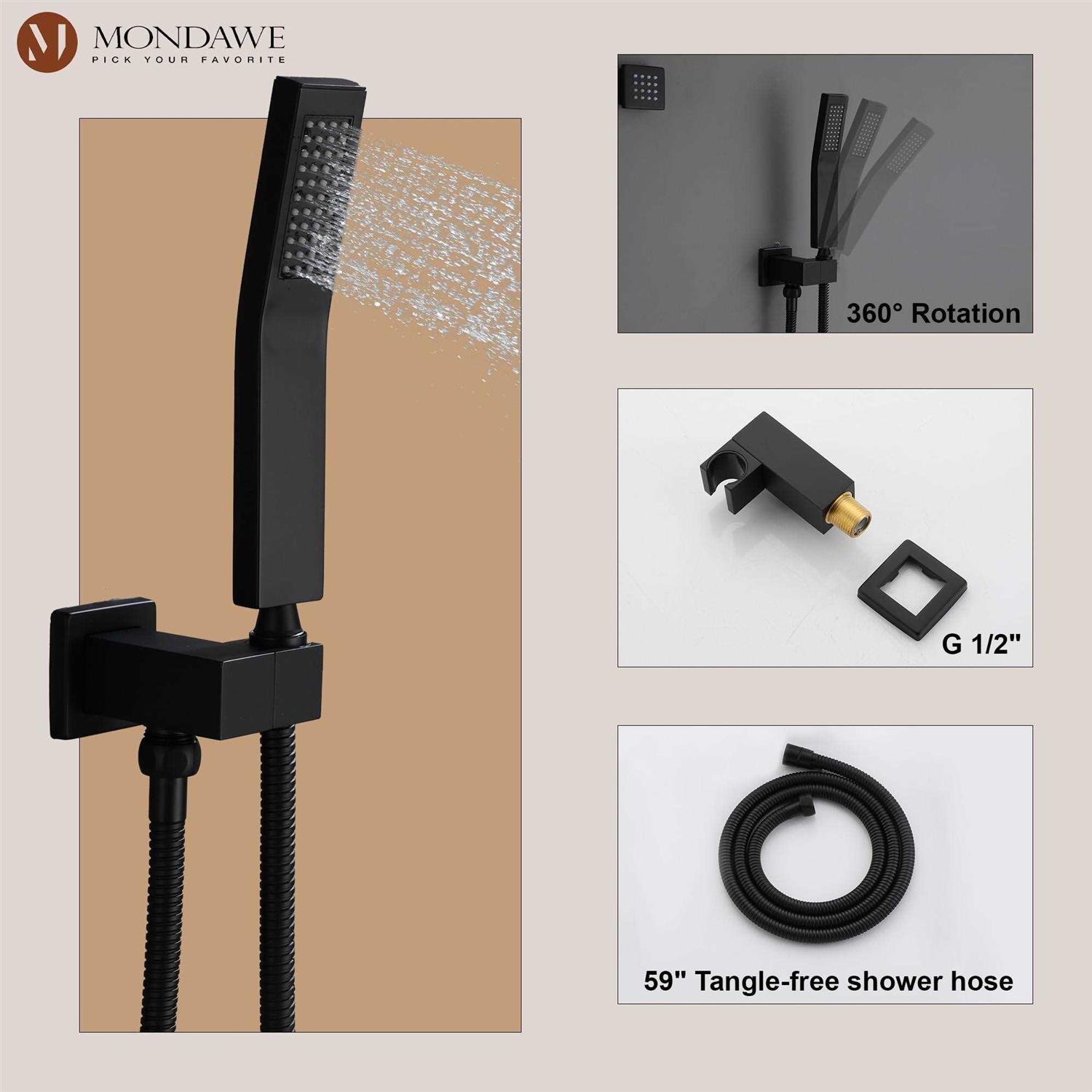 Mondawe 3-Spray Patterns 10 in. Wall Mount Square Rainfall Dual Shower Heads MO-DTB5111MB - Cheap Fitting