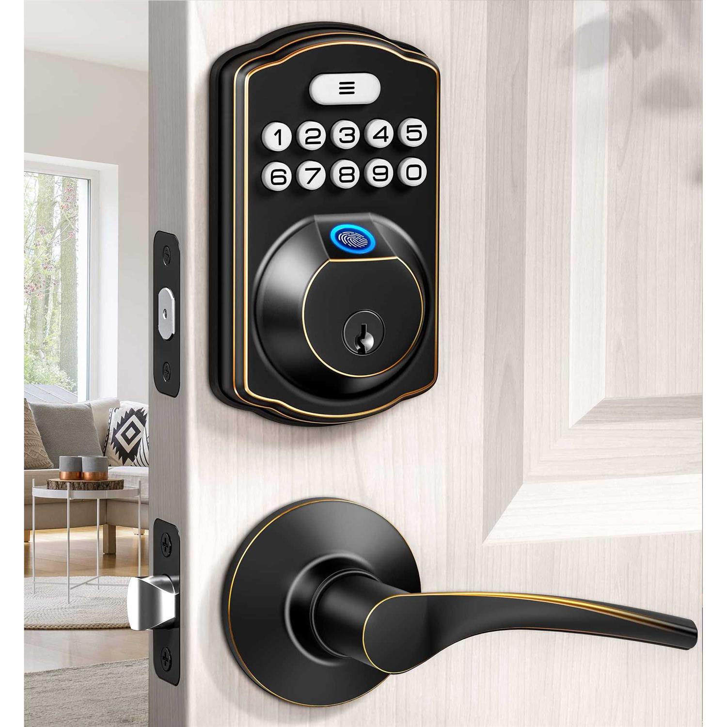Veise Fingerprint Door Lock with 2 Lever Handles Keyless Entry Door Lock - Cheap Fitting