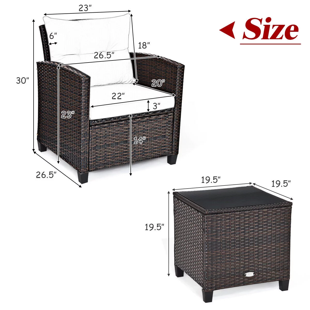 Patiojoy 3 Pieces Wicker Cushioned Conversation Set Outdoor Rattan Furniture with Turquoise Cushions - Cheap Fitting