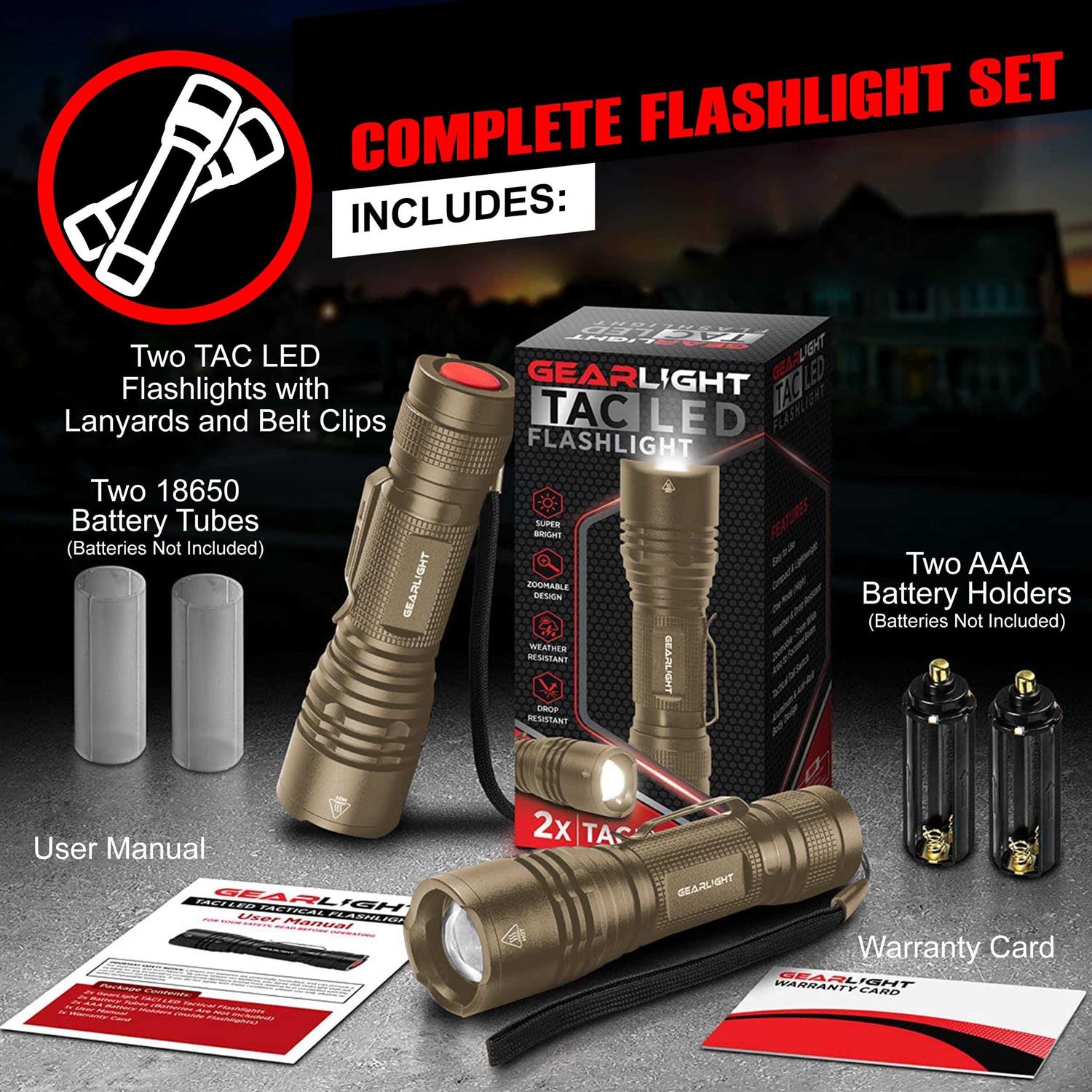 GearLight TAC LED Flashlight Pack 2 Super Bright Compact Tactical Flashlights with High Lumens for Outdoor Activity & Emergen - Cheap Fitting