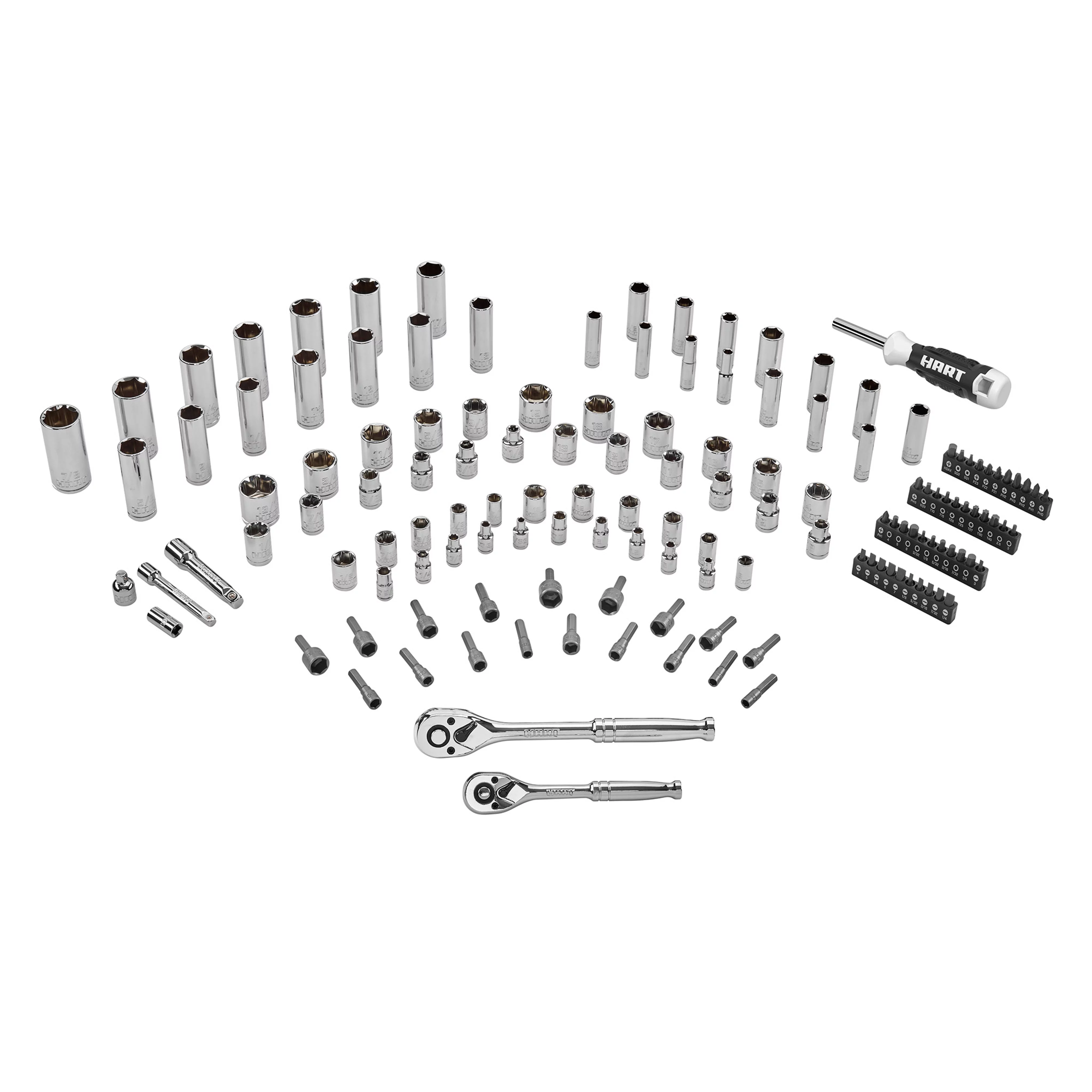 HART 140-Piece 1/4 and 3/8-inch Drive Mechanics Tool Set, Chrome Finish, SAE & Metric - Cheap Fitting