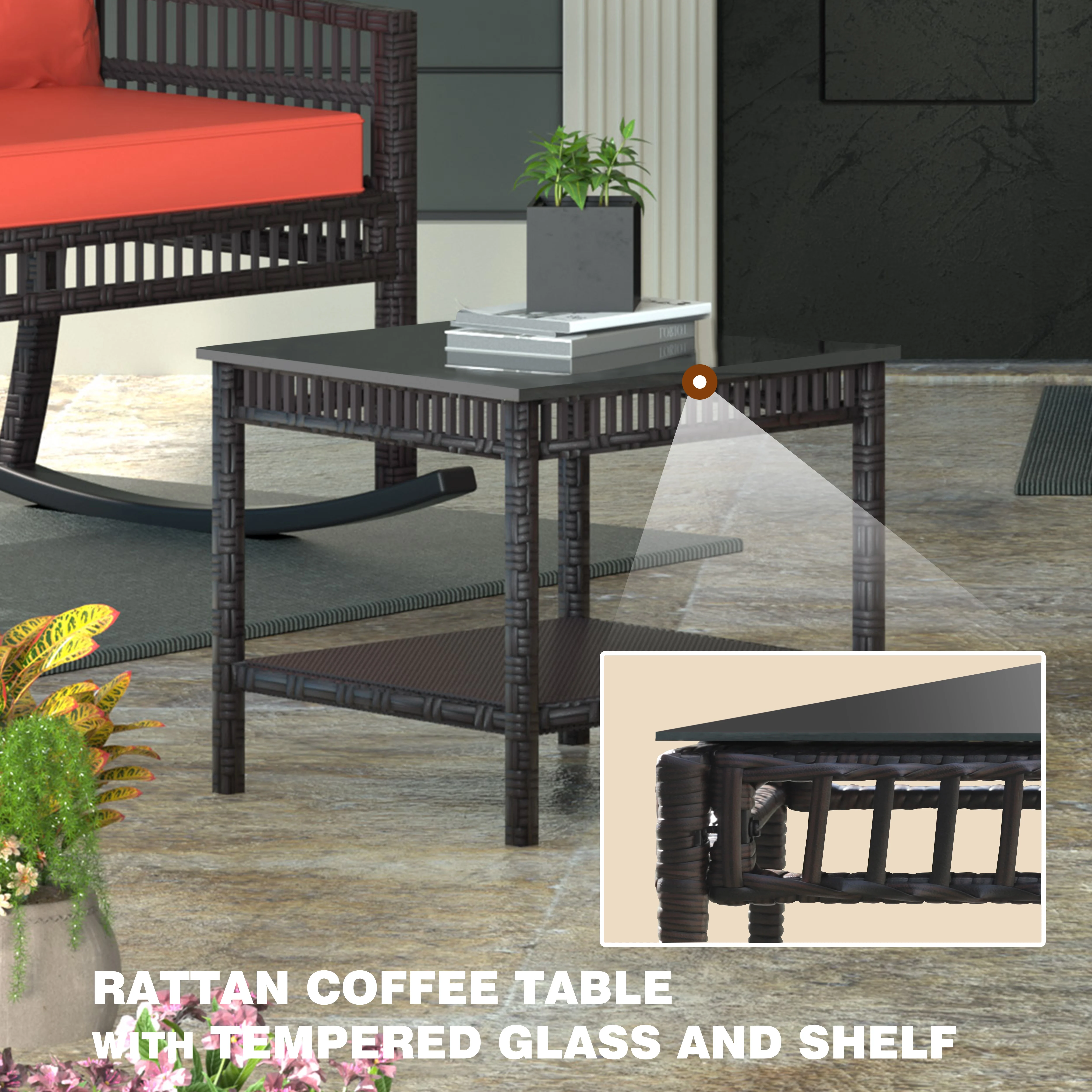 VEIKOUS 3-Piece Outdoor Rocking Chair Wicker Bistro Set w/ Table & Cushions, Orange - Cheap Fitting