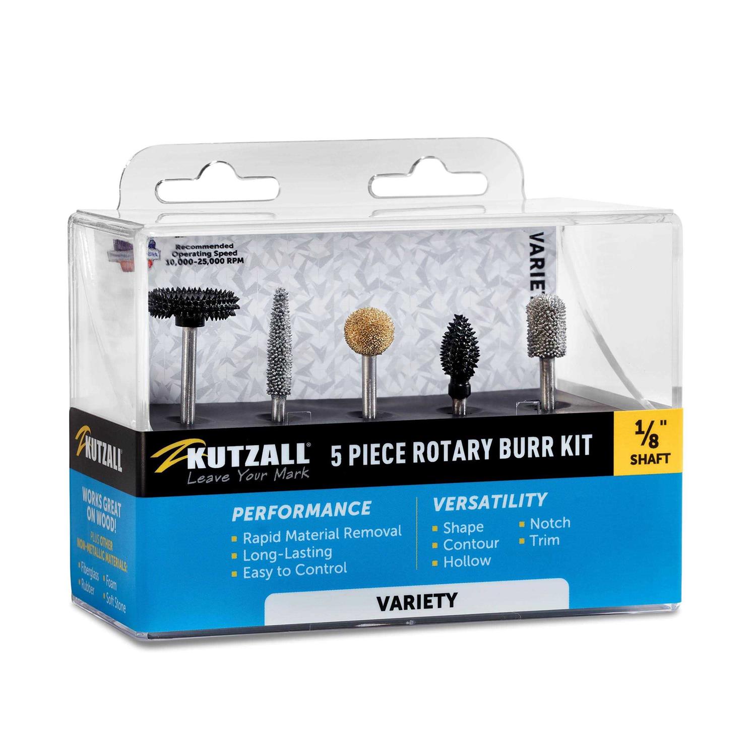 Kutzall 5-Piece Rotary Burr Kit ⅛ Shaft Variety Grit - Cheap Fitting