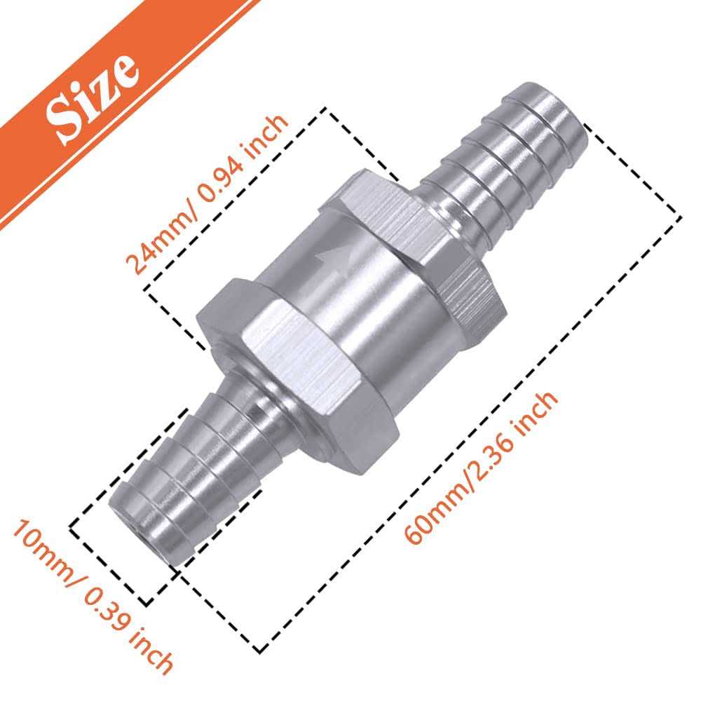 Mesee 2-Pack 3/8 10mm Fuel Non Return One Way Check Valve for Fuel Line Oil Petrol Diesel Water Aluminium Silve - Cheap Fitting
