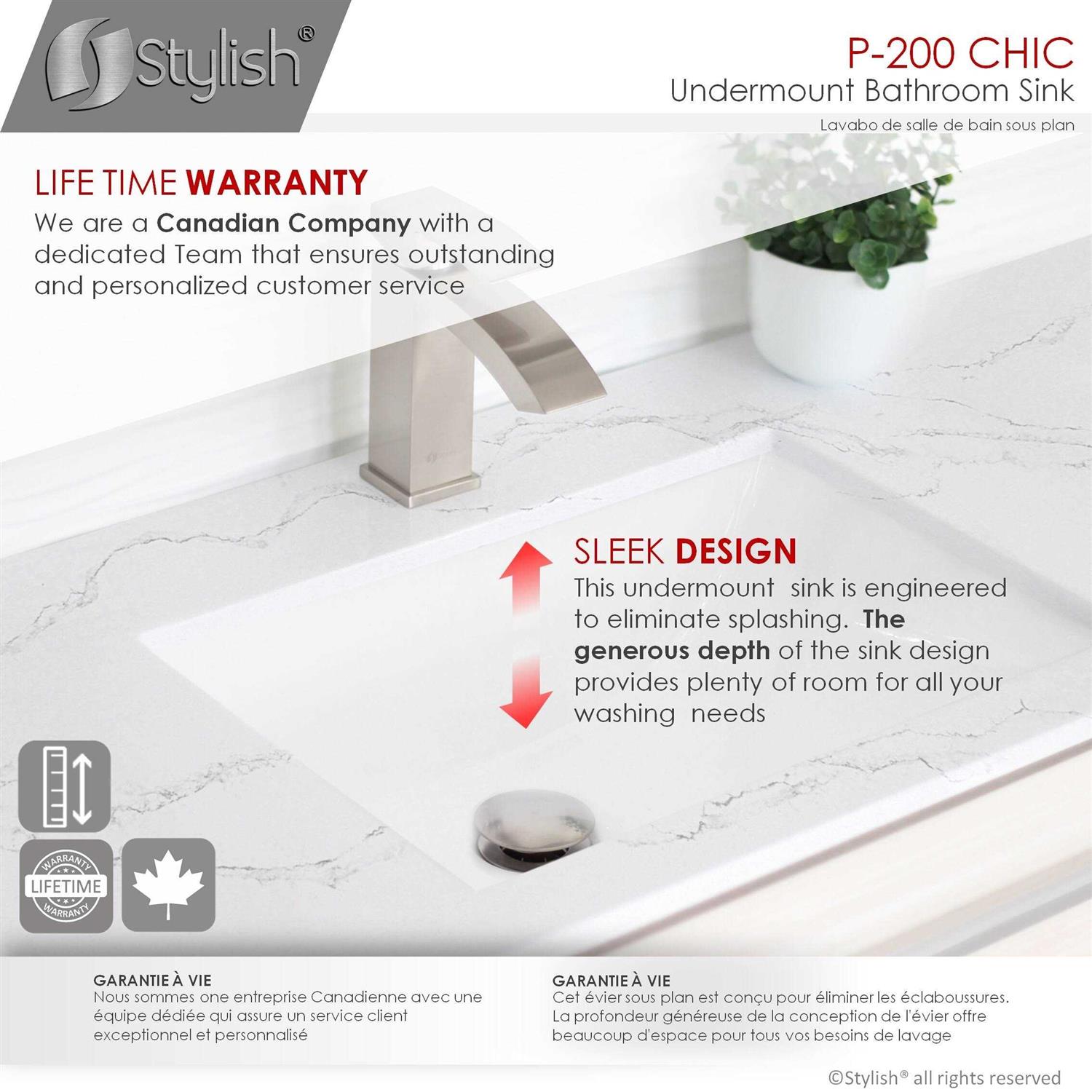 STYLISH 20 inch Rectangular Undermount Ceramic Bathroom Sink with 2 Overflow Finishes P-200 - Cheap Fitting