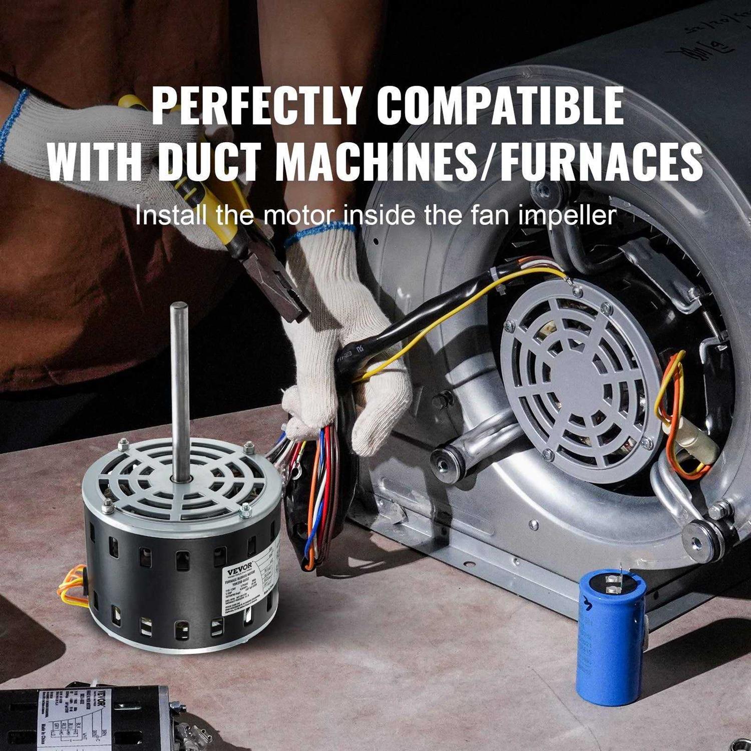 VEVOR 1/3HP Furnace Blower Motor 110/120V 4.4Amps 1075RPM 4 Speeds CW/CCW Rotation - Cheap Fitting