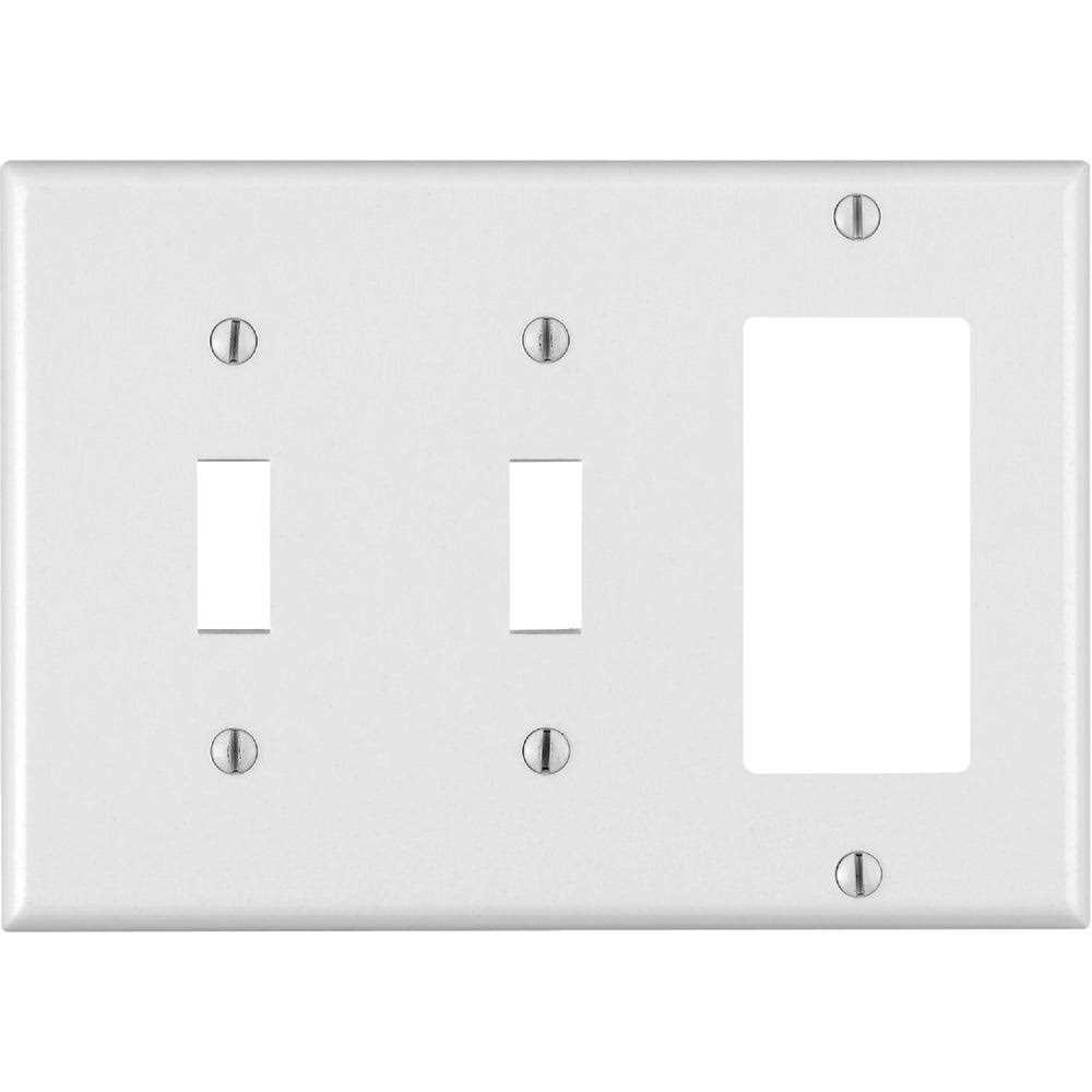 Leviton 80405-W 2-Gang 1-Toggle 1-Decora/GFCI Device Combination Wallplate, Standard size, Thermoset, Device Mount, White - Cheap Fitting