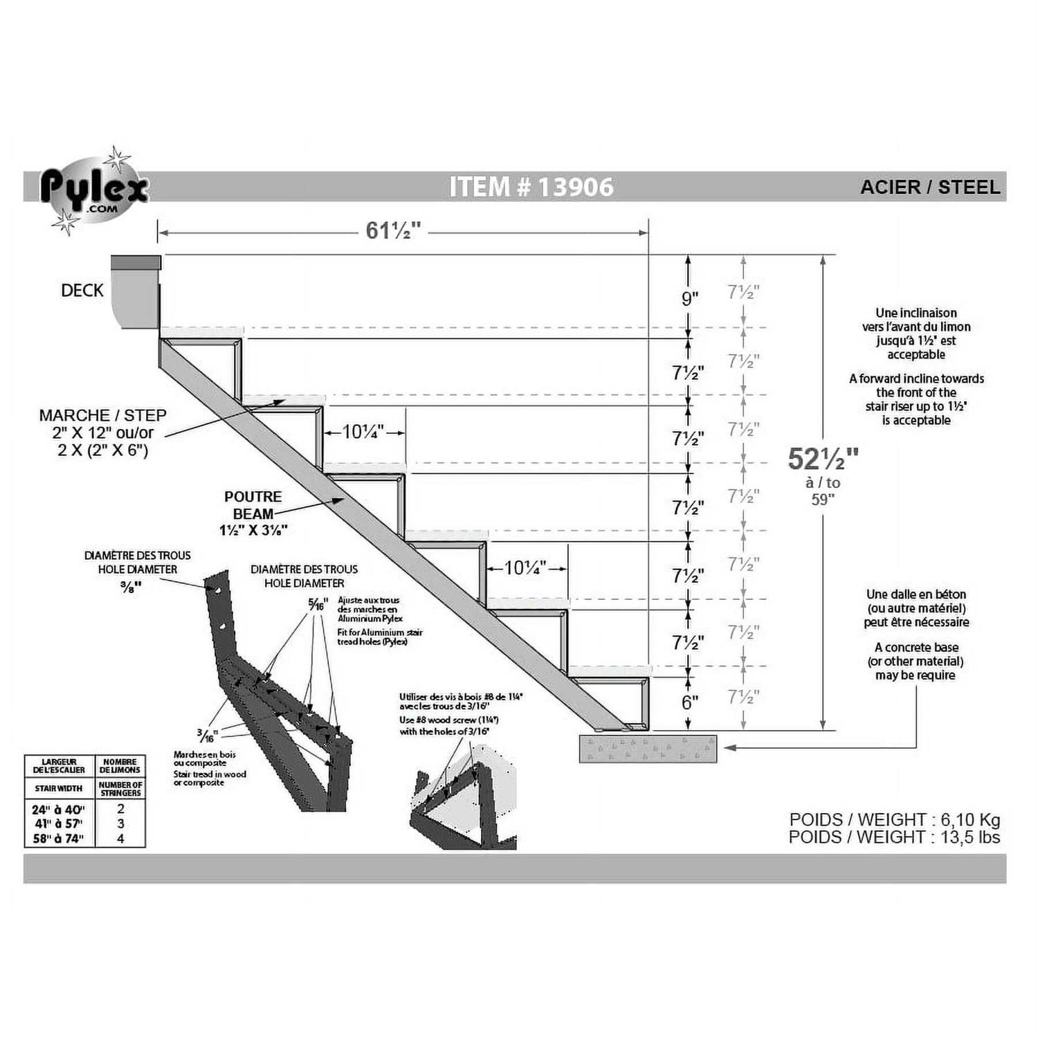 Pylex 13906 6 Steps Steel Stair Stringers - Cheap Fitting