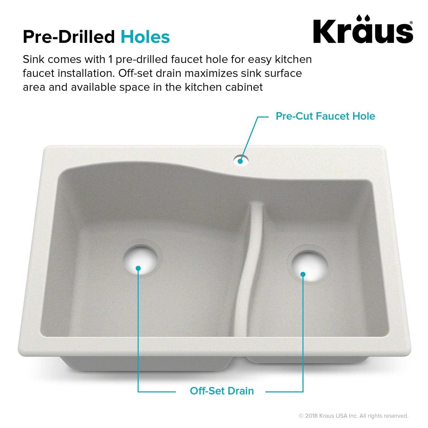 Kraus Quarza 33 Dual Mount 60/40 Double Bowl Granite Kitchen Sink KGD-442 - Cheap Fitting