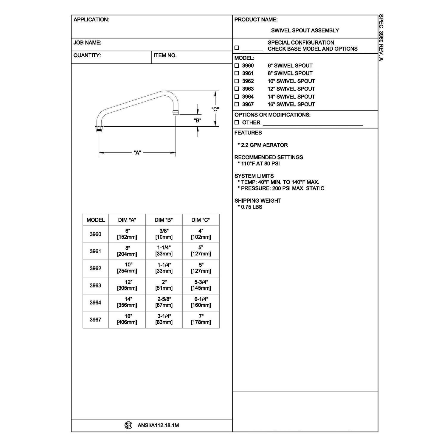 Fisher 3963 12 Swing Spout - Cheap Fitting