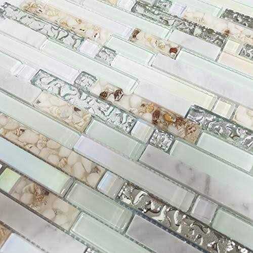 Beach Style Wall Tile Mosaic Kitchen Backsplash Tiles Green Bathroom Silver Glass Conch Stone White Marble Iridescent Mosaic Art Deco Sheets - Cheap Fitting