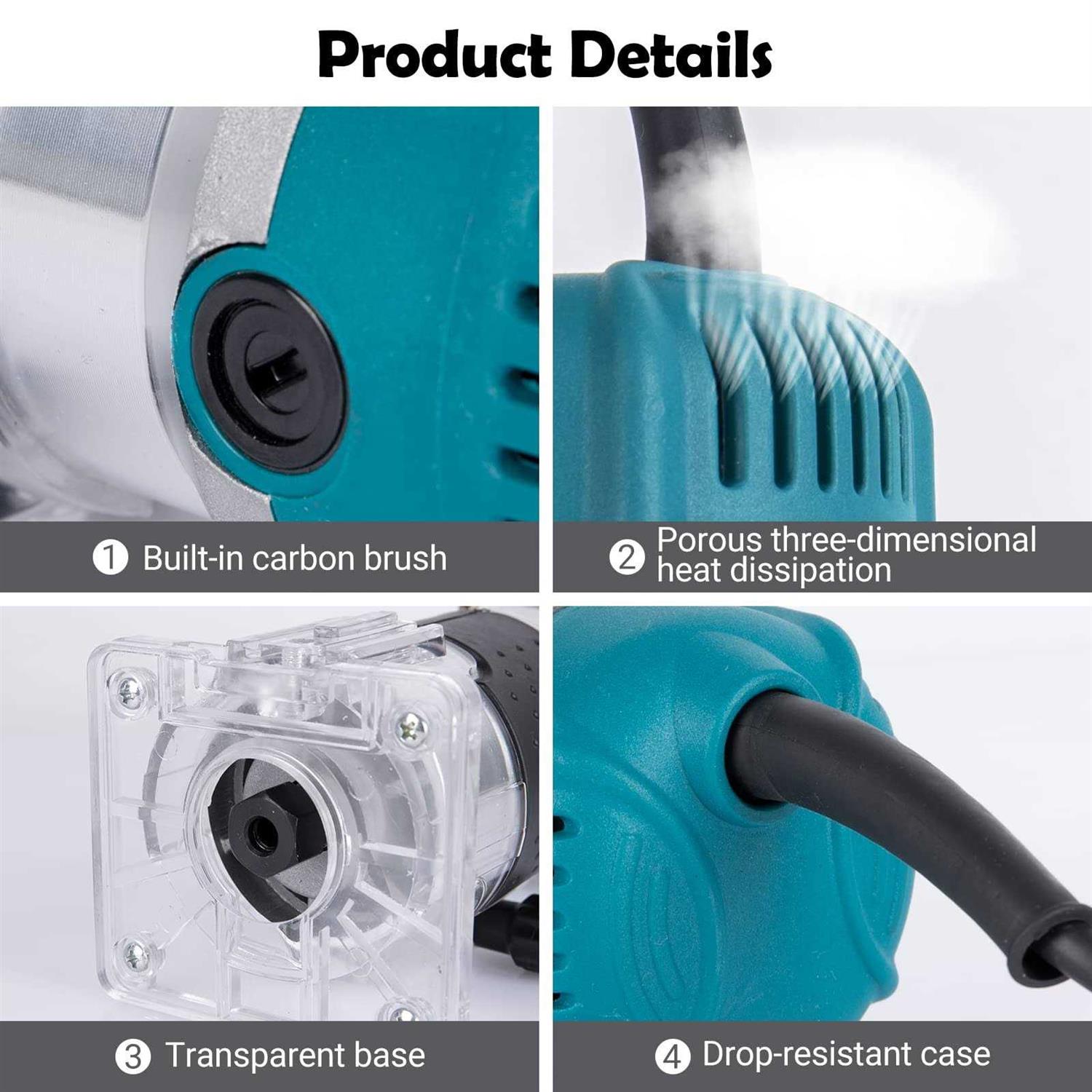 Compact Wood Router Tool 6 Speeds Adjustable Electric Hand Woodworking Trimmer Palm Router kit with 15 PCS Router Bits 800W 110V 33000r/min - Cheap Fitting