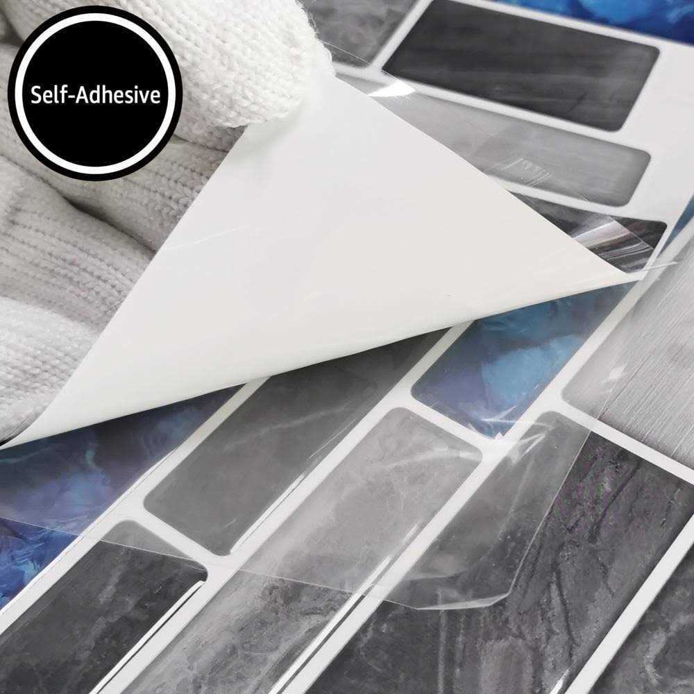 Art3dwallpanels 12 in. x 12 in. Peel and Stick Backsplash Tile for Kitchen Self-Adhesive Blue Marble Wall Tile (10-Sheets) - Cheap Fitting