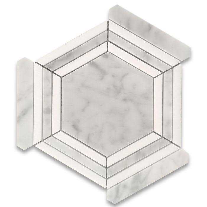 Marble Online Georama Hexagon Nero Thassos White Marble Geometric Tile - Cheap Fitting