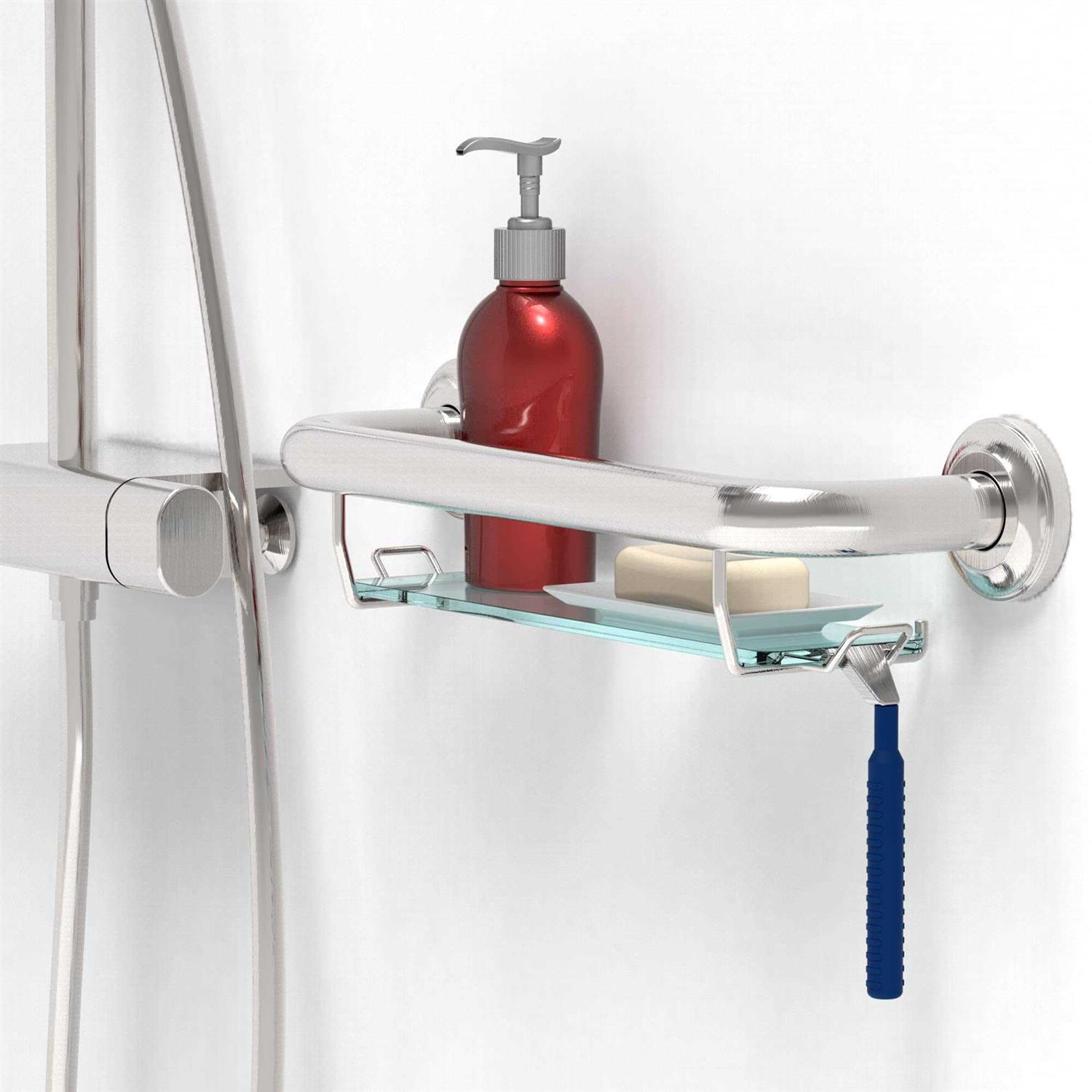 AquaChase ADA Compliant Grab Bar with Glass Shelf for Shower Wall and Bathtubs - Cheap Fitting