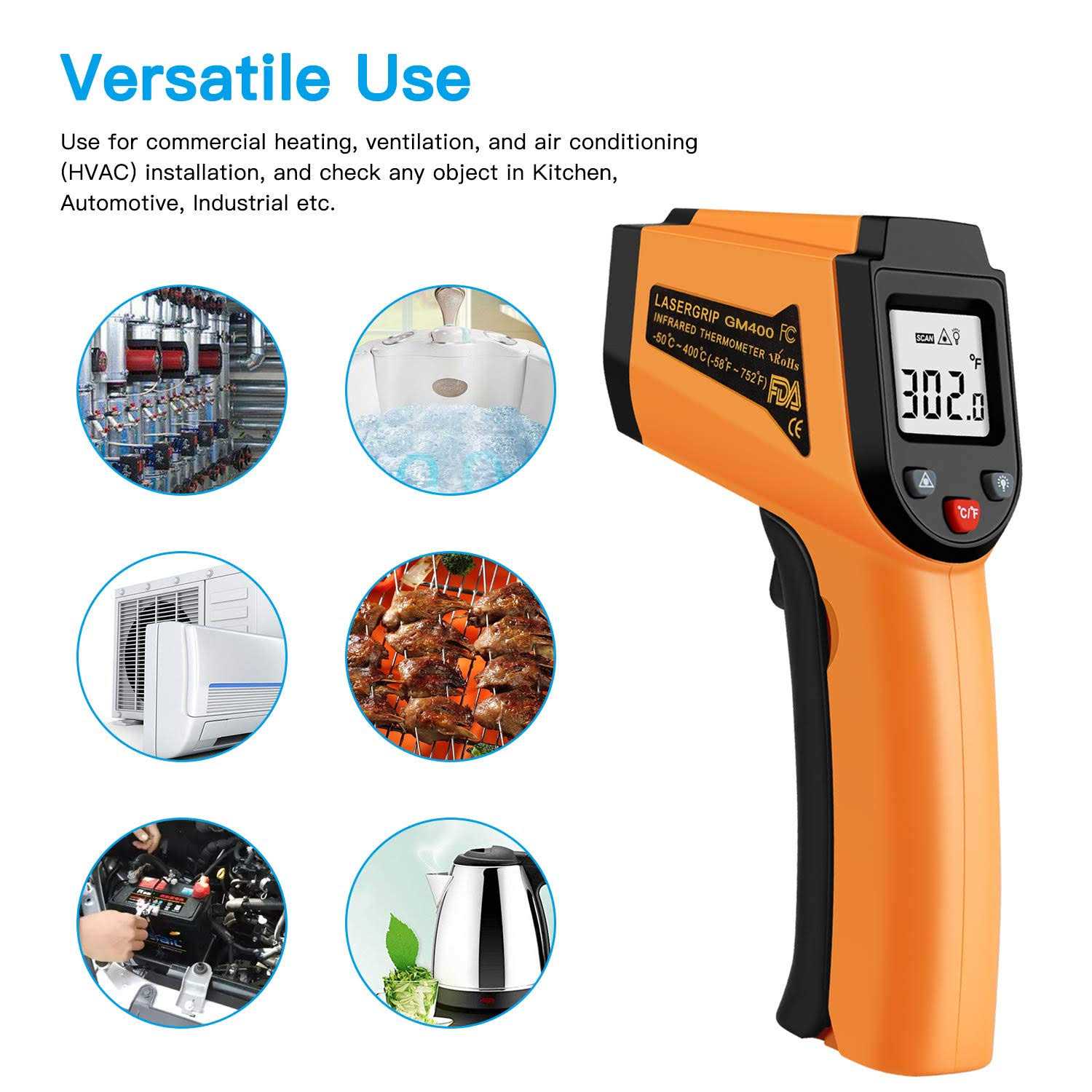 Kitchen Infrared Thermometer -50°C to 400°C Digital Laser Infrared Thermometer Gun - Cheap Fitting