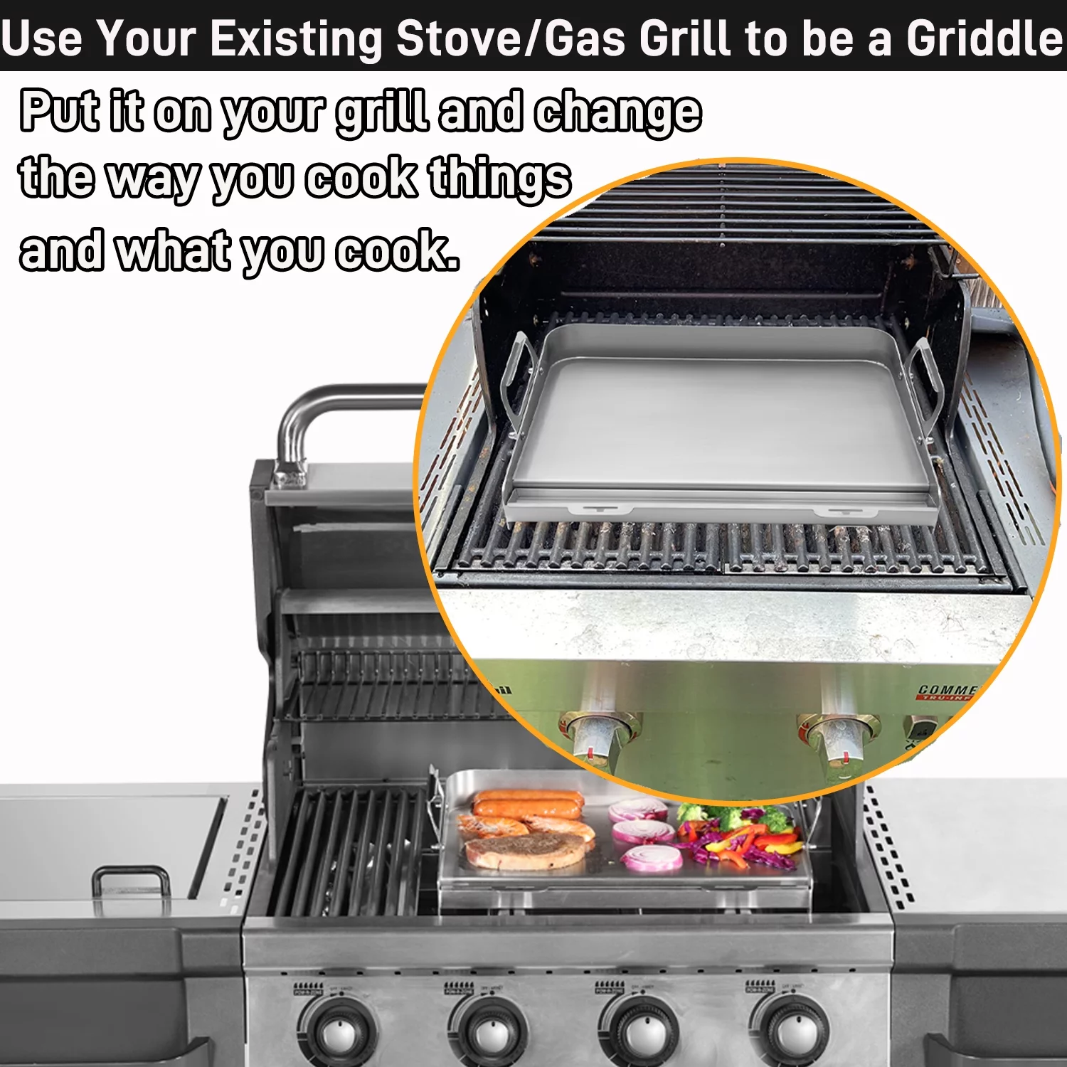 Flat Top Grill, Griddle for Gas Grill with Removable Grease Tray, 24